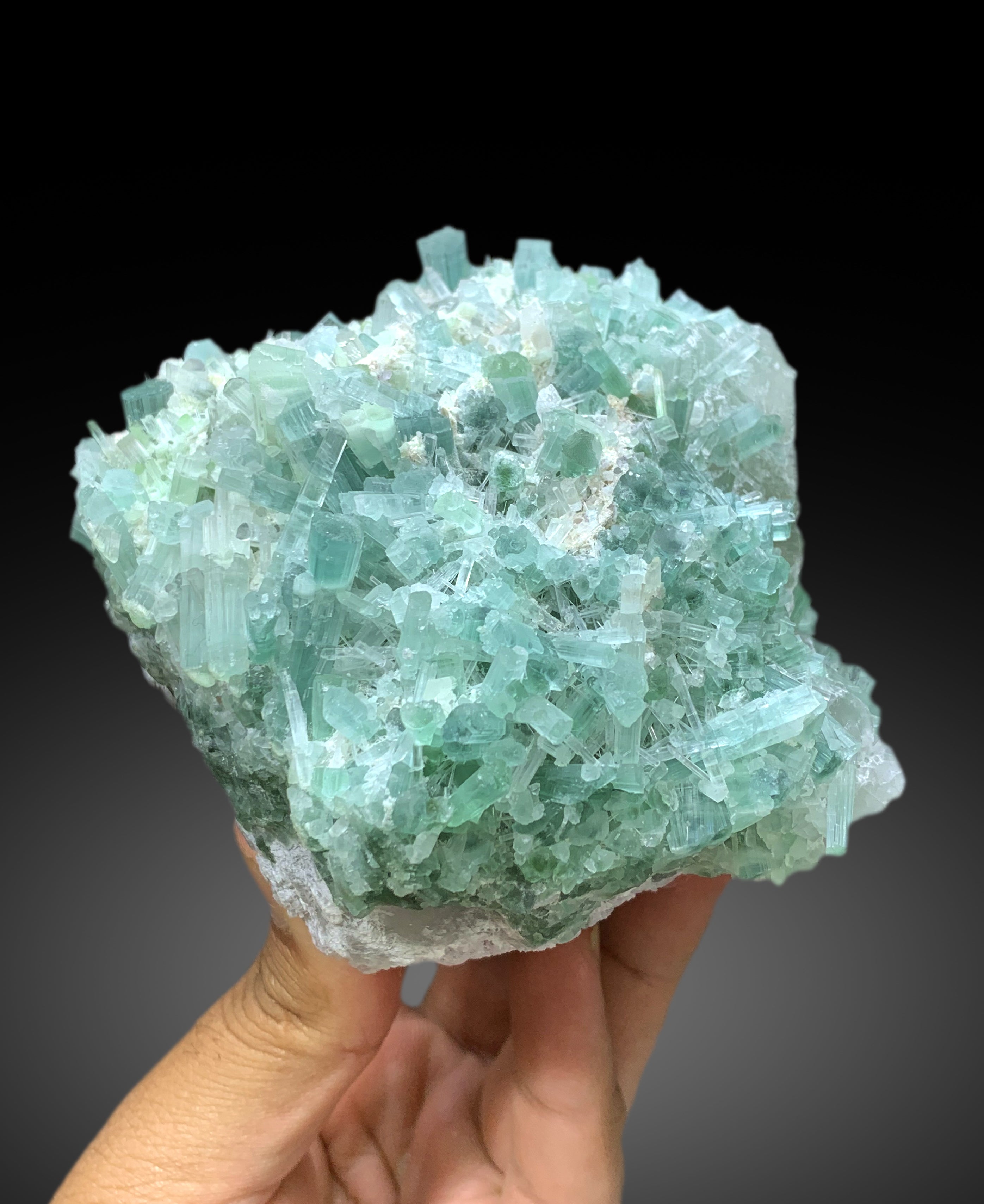 Paraiba Like Color Tourmaline Cluster with Quartz and Lepidolite Specimen from Afghanistan - 857 gram