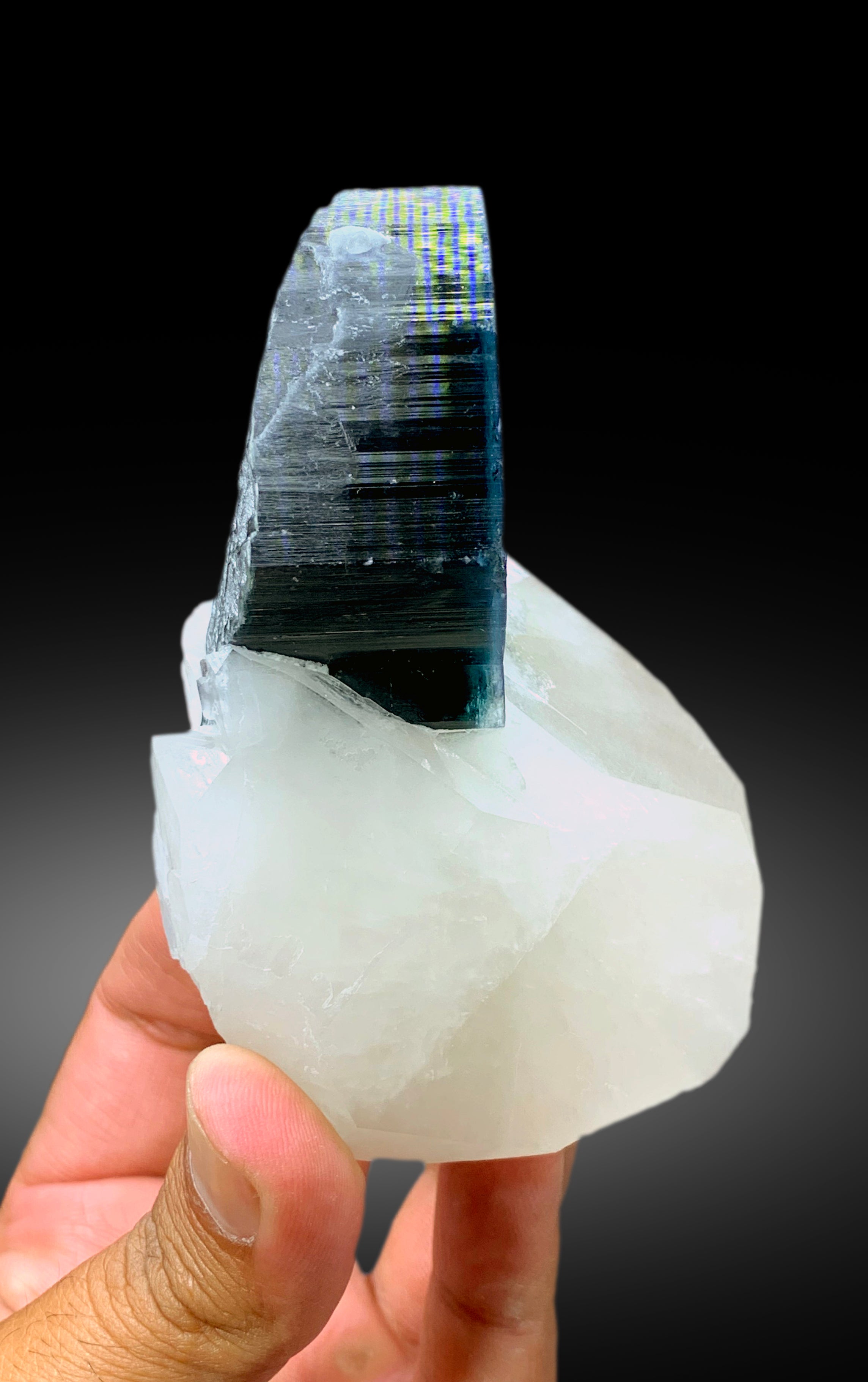 Natural Blue Cap Tourmaline Crystal with Quartz from Paprok Afghanistan - 477 gram