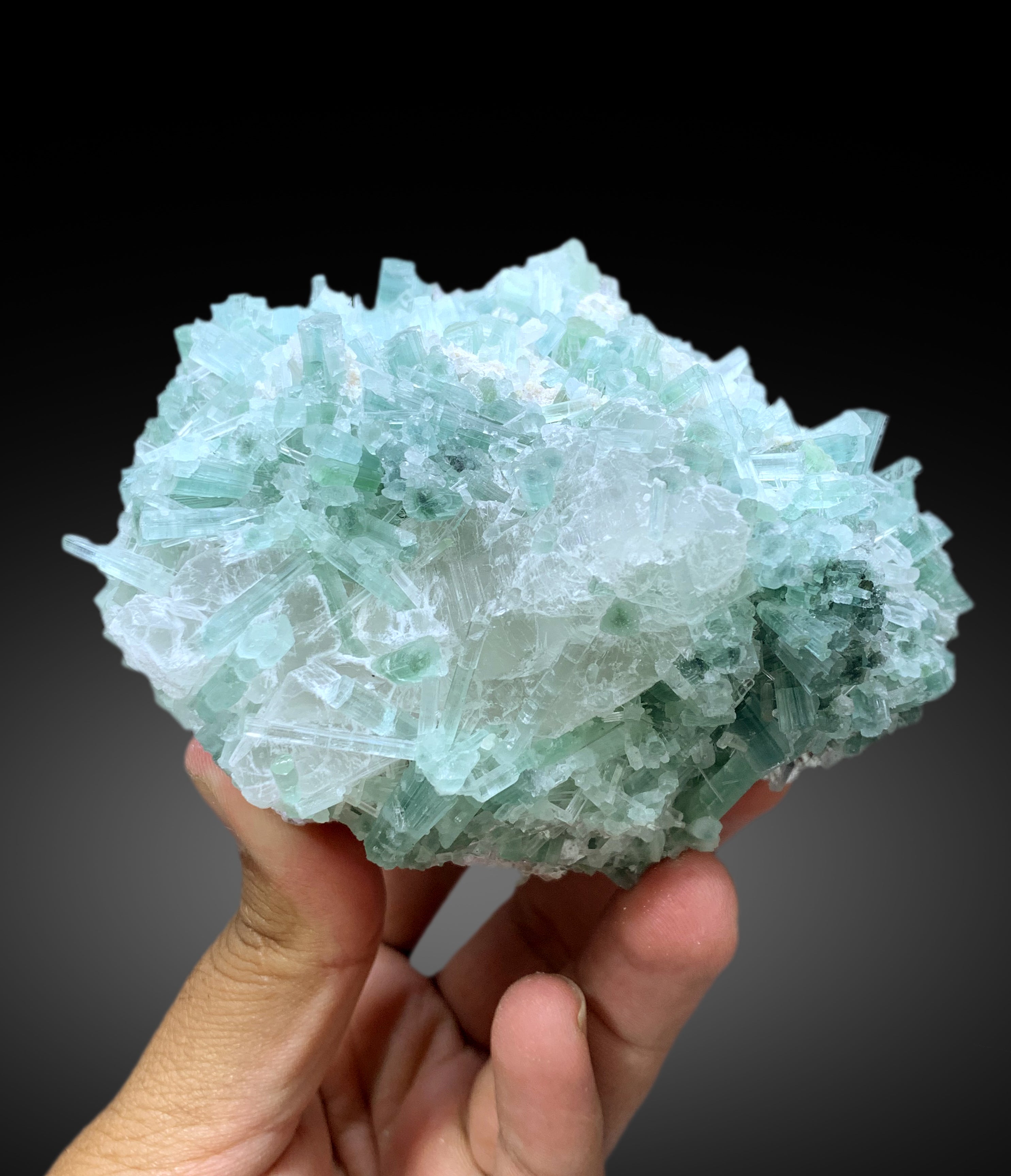 Paraiba Like Color Tourmaline Cluster with Quartz and Lepidolite Specimen from Afghanistan - 857 gram