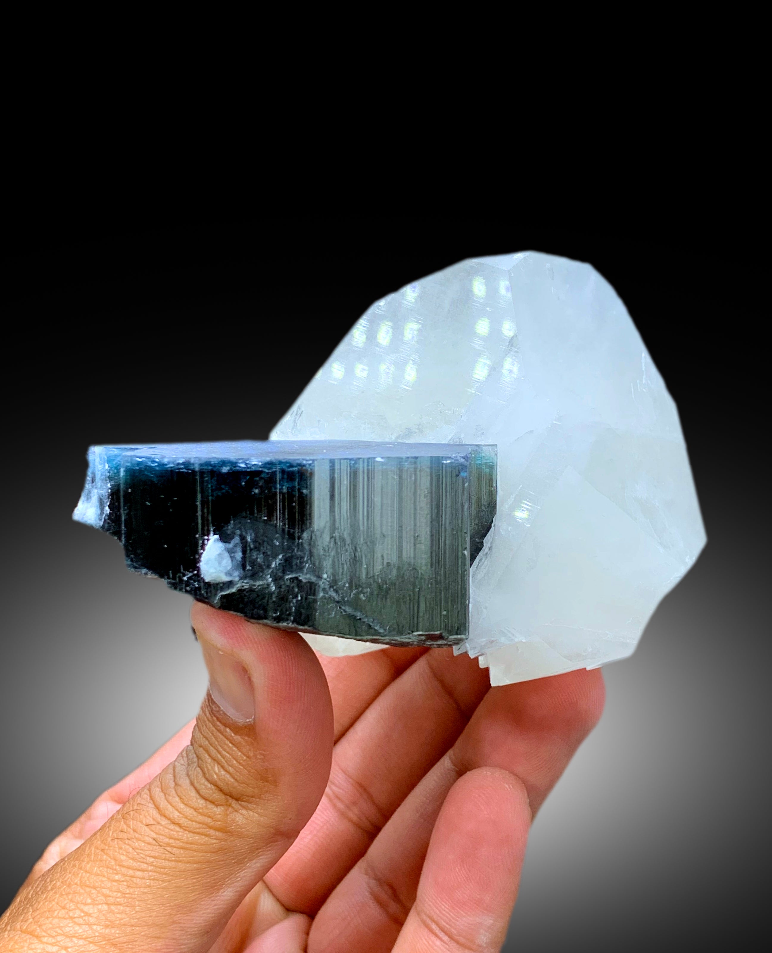 Natural Blue Cap Tourmaline Crystal with Quartz from Paprok Afghanistan - 477 gram