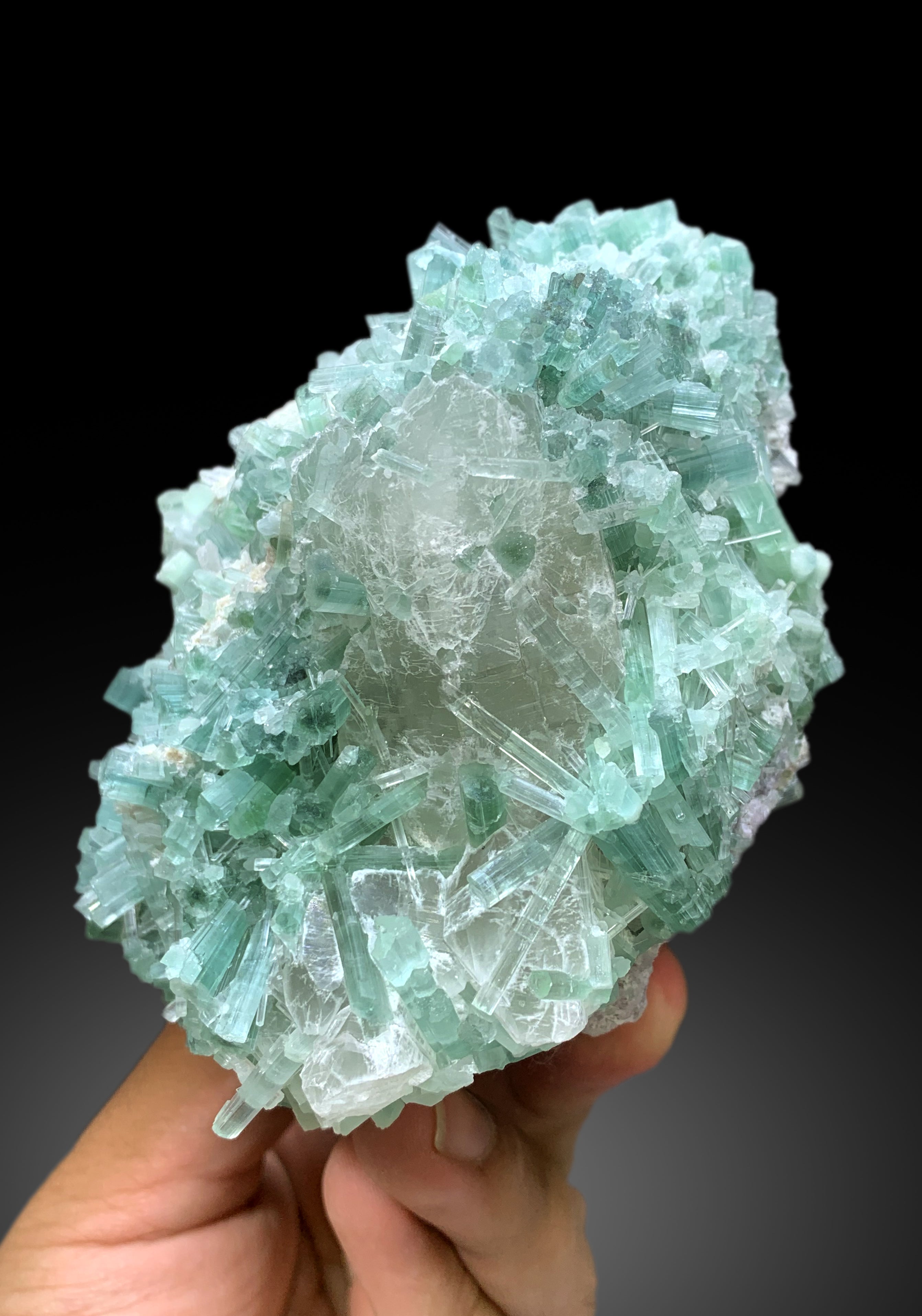 Paraiba Like Color Tourmaline Cluster with Quartz and Lepidolite Specimen from Afghanistan - 857 gram