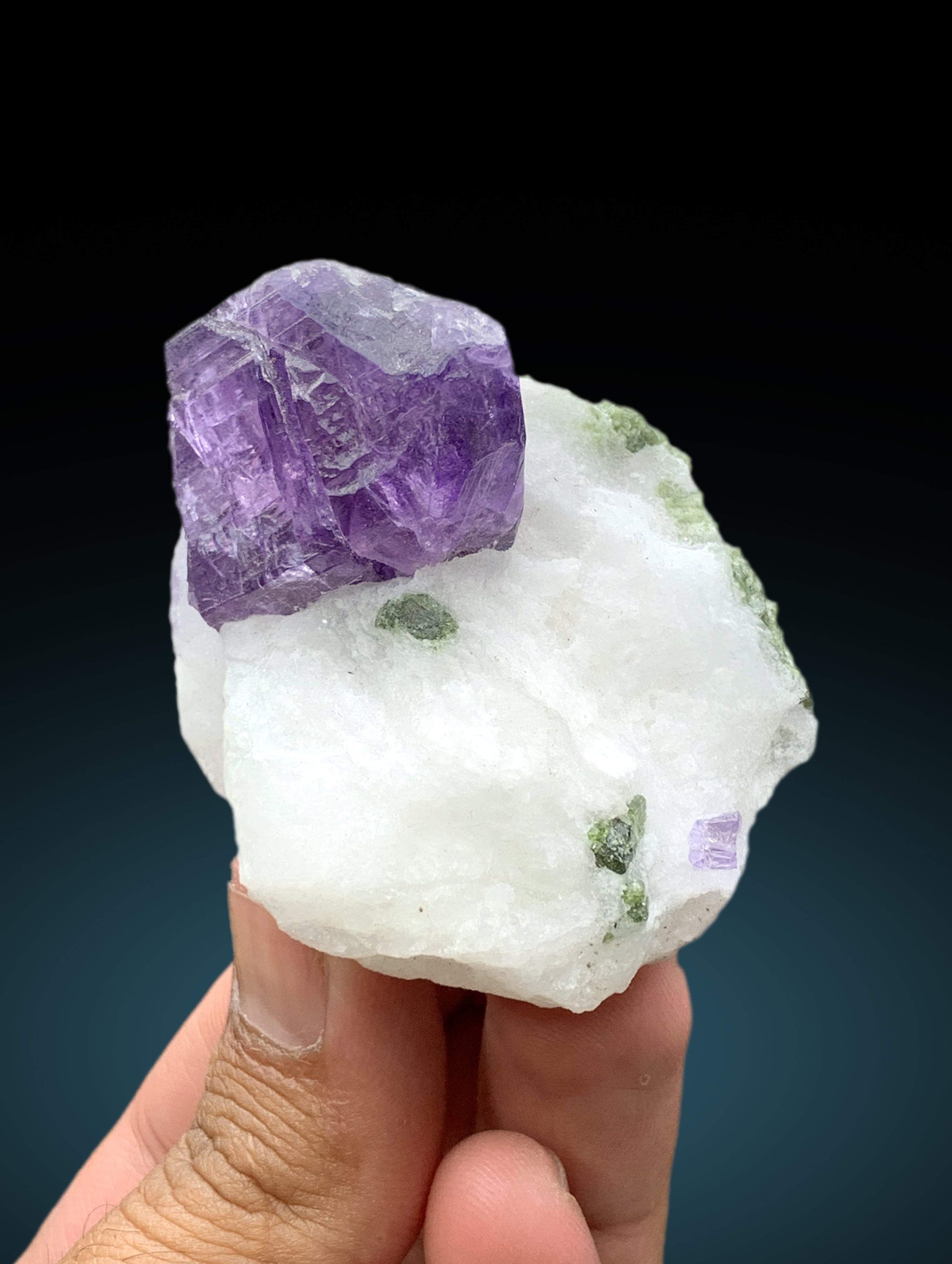 Rich Purple Color Scapolite Crystal on Marble Matrix, Scapolite Specimen from Badakhshan Afghanistan - 113 gram