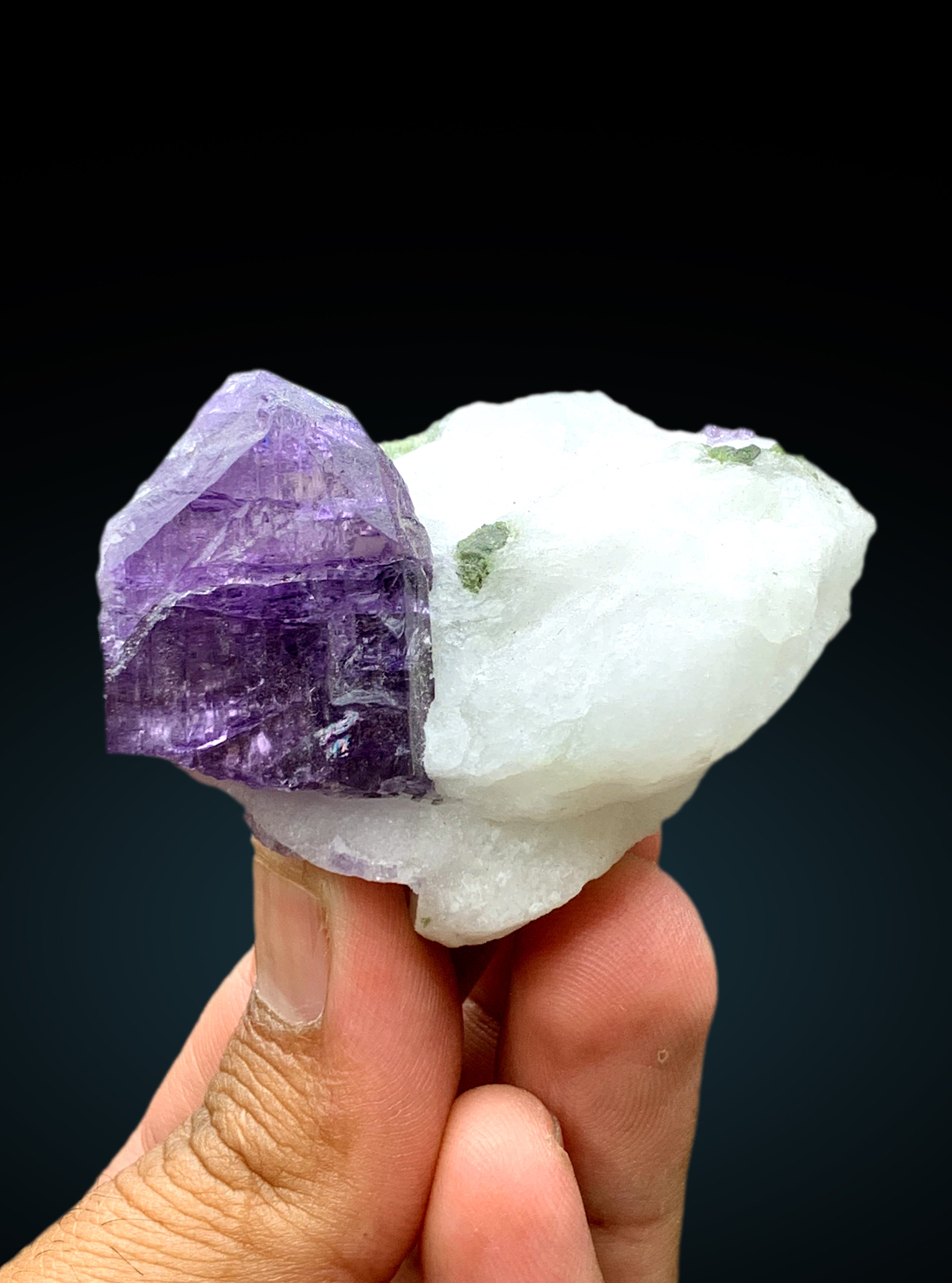 Rich Purple Color Scapolite Crystal on Marble Matrix, Scapolite Specimen from Badakhshan Afghanistan - 113 gram