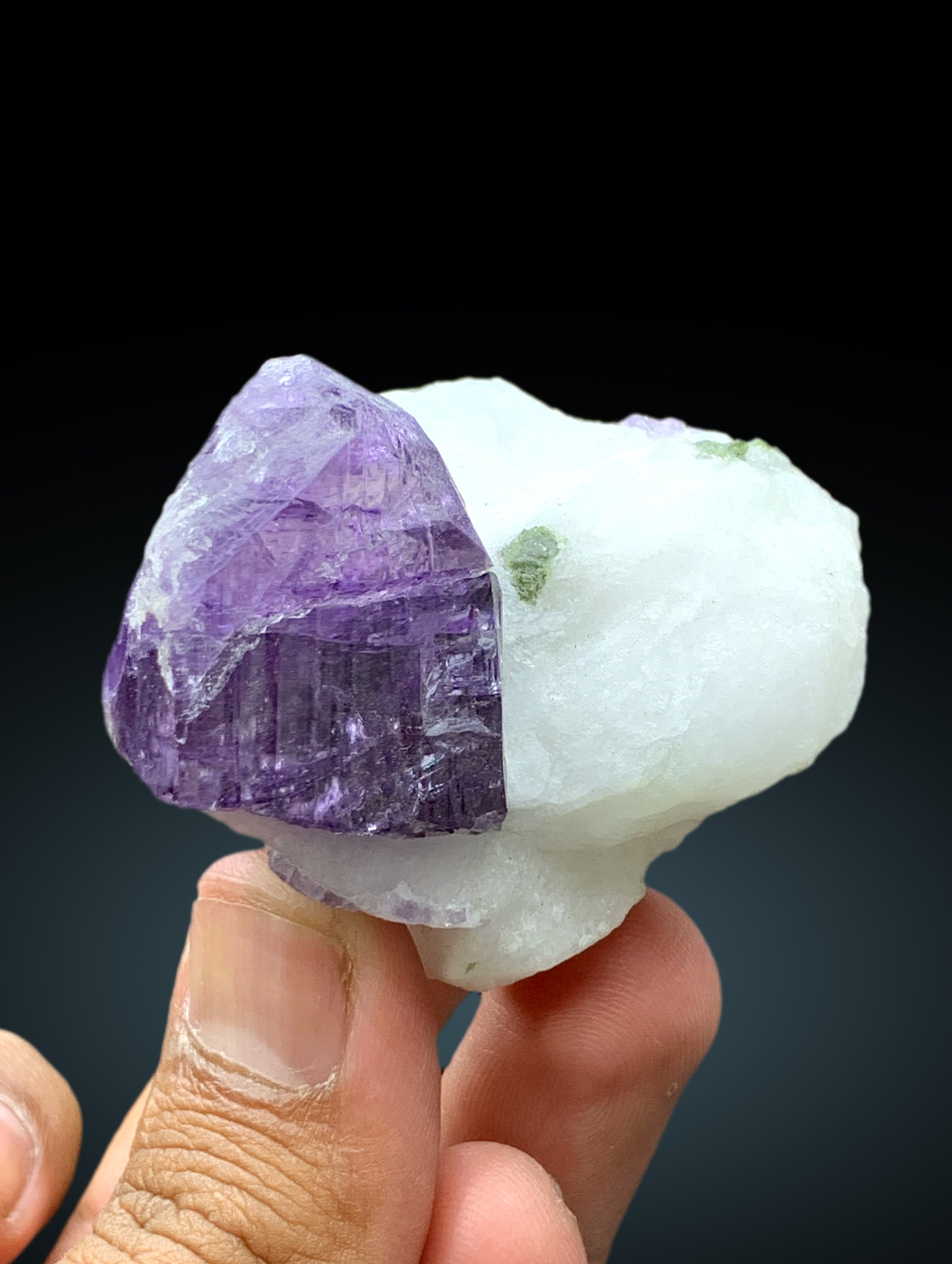 Rich Purple Color Scapolite Crystal on Marble Matrix, Scapolite Specimen from Badakhshan Afghanistan - 113 gram