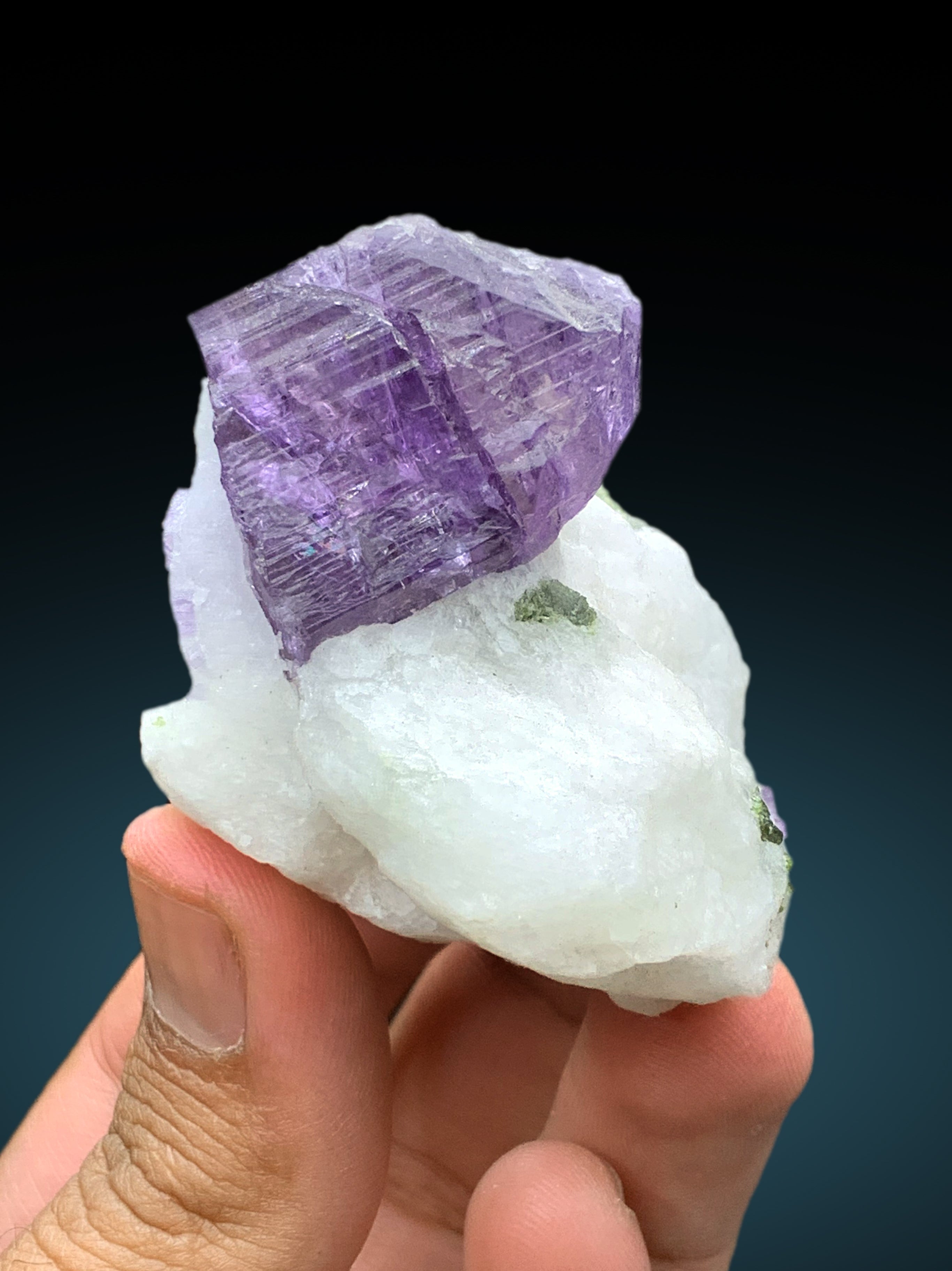 Rich Purple Color Scapolite Crystal on Marble Matrix, Scapolite Specimen from Badakhshan Afghanistan - 113 gram