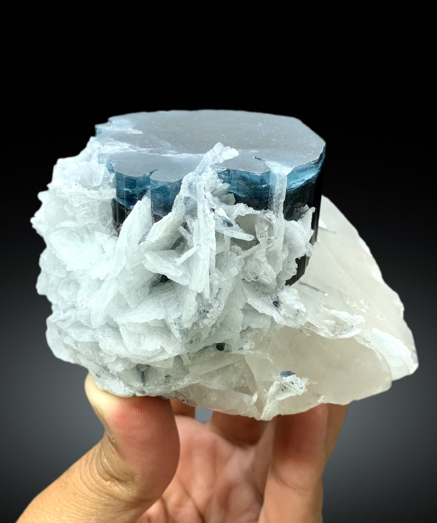 Blue Cap Tourmaline on Cleavelandite Albite and Quartz from Paprok Afghanistan - 455 gram