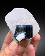 Blue Cap Tourmaline Crystal on Quartz from Paprok Afghanistan - 241 gram