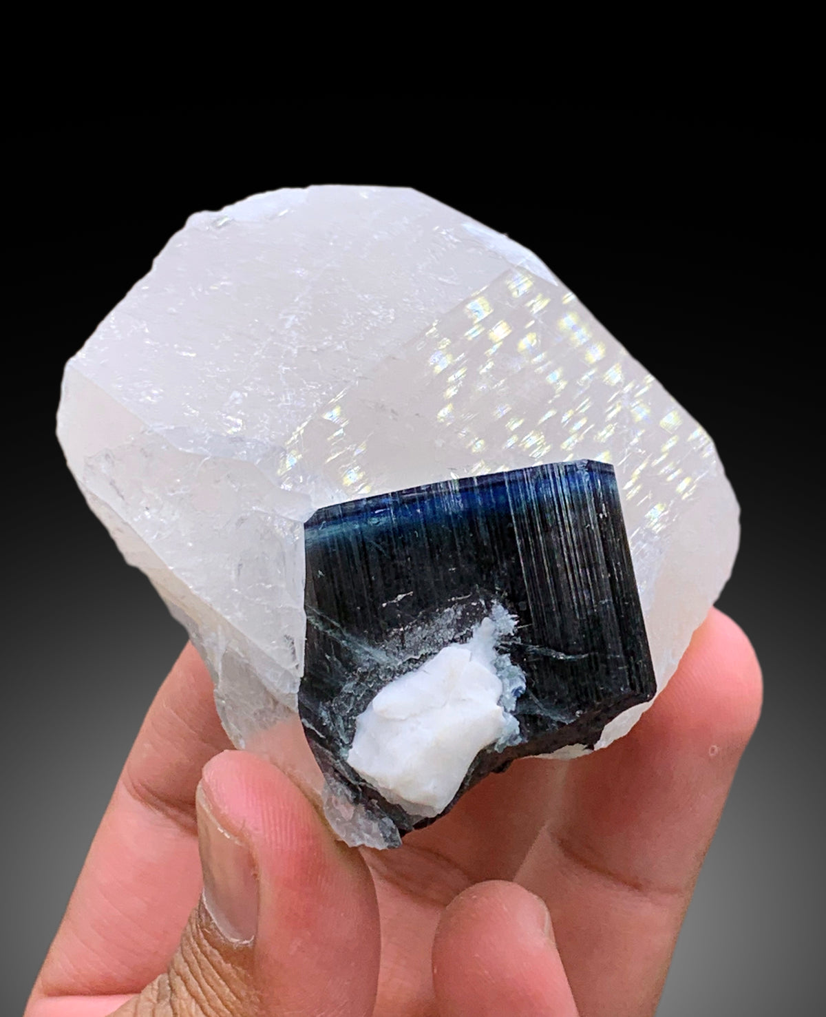 Blue Cap Tourmaline Crystal on Quartz from Paprok Afghanistan - 241 gram