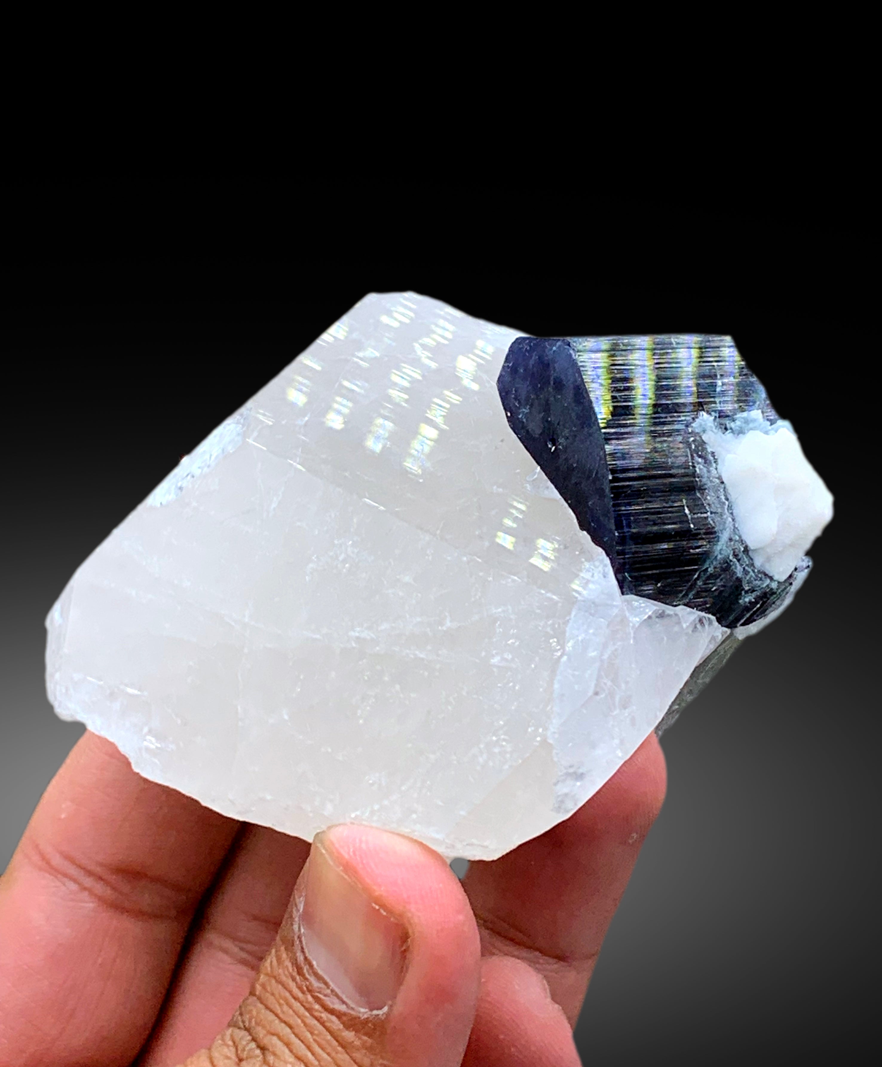 Blue Cap Tourmaline Crystal on Quartz from Paprok Afghanistan - 241 gram