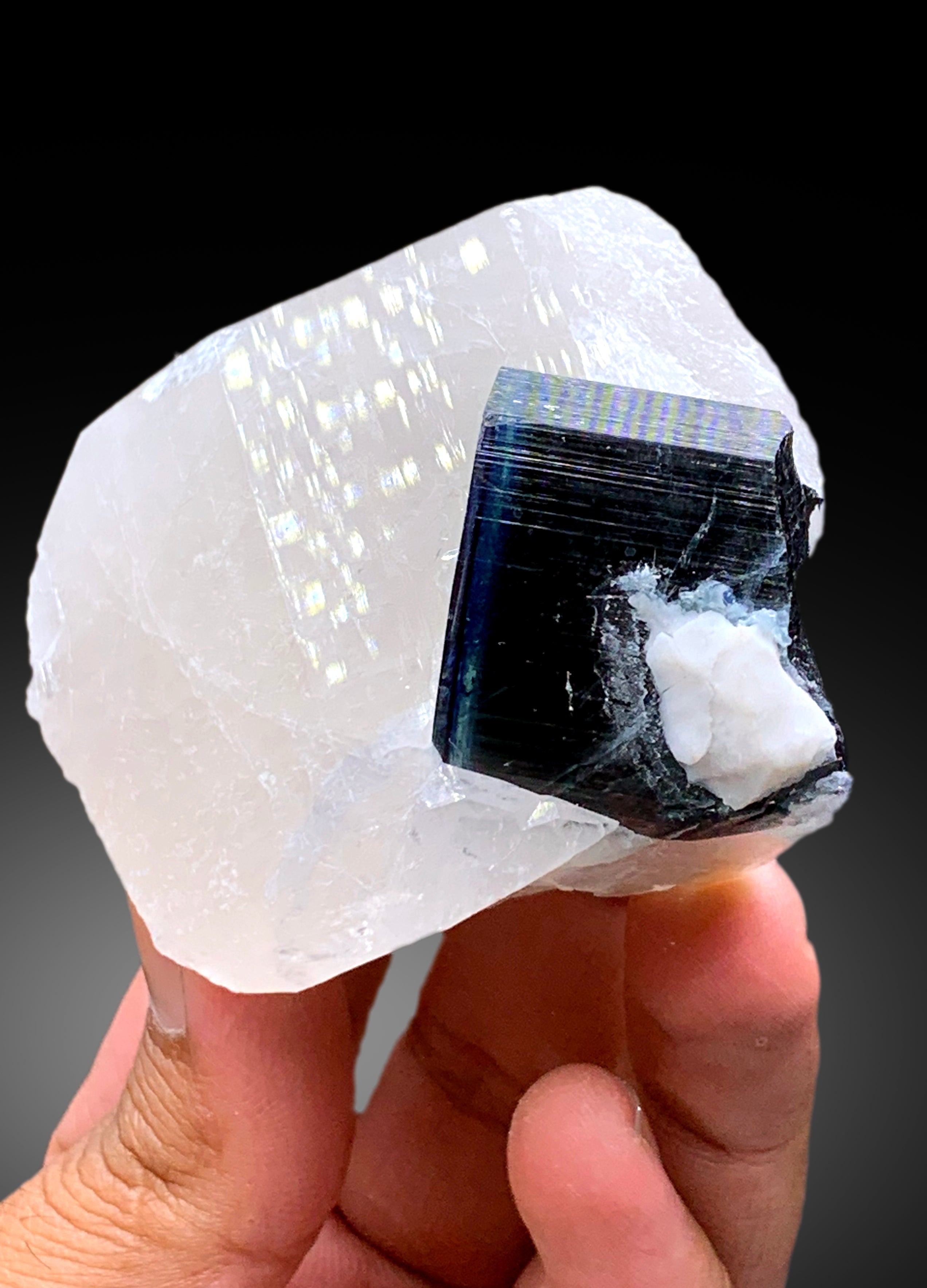 Blue Cap Tourmaline Crystal on Quartz from Paprok Afghanistan - 241 gram