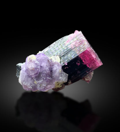 Ultra Rare Purple Apatite on Pink Cap Tourmaline from Paprok Afghanistan - 49 gram