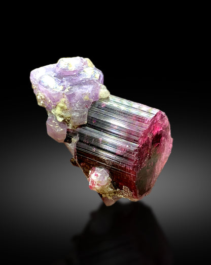 Ultra Rare Purple Apatite on Pink Cap Tourmaline from Paprok Afghanistan - 49 gram