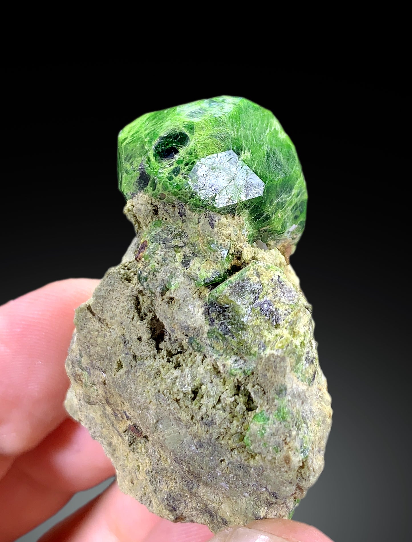Green Demantoid Garnet on matrix, 52 gram