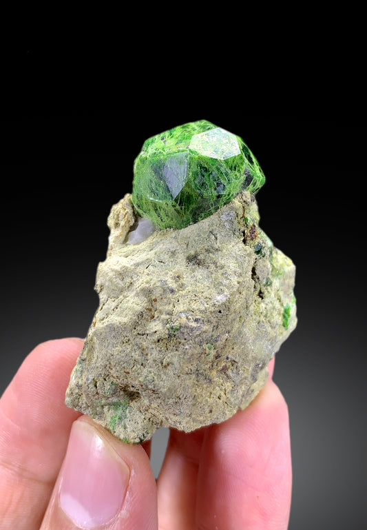 Green Demantoid Garnet on matrix, 52 gram
