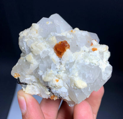 Orange Garnet Crystals With Quartz and Mica On feldspar From Pakistan - 246 Grams