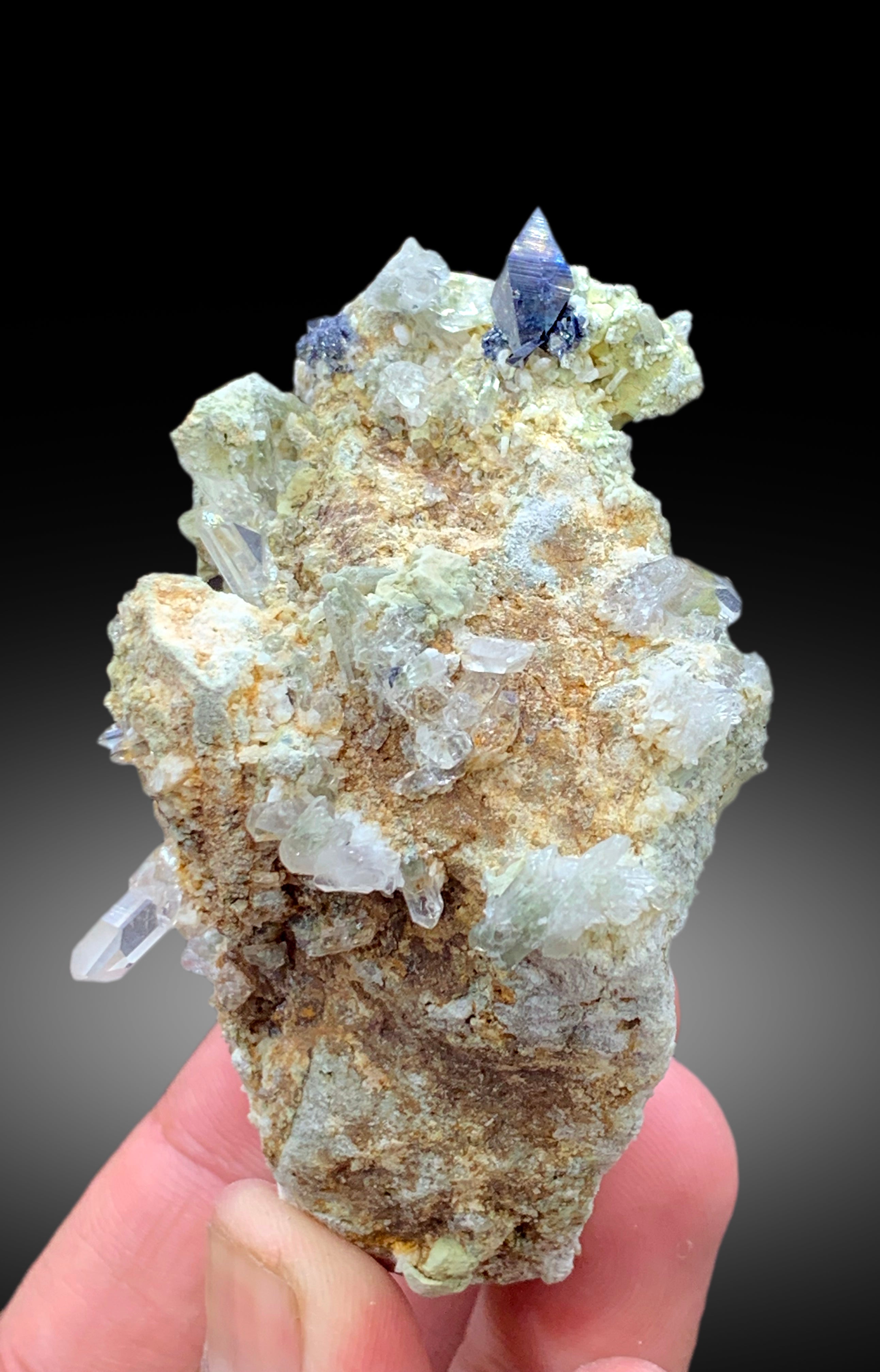 Rare Blue Anatase with Quartz on Matrix, Anatase Specimen from Baluchistan Pakistan - 171 gram