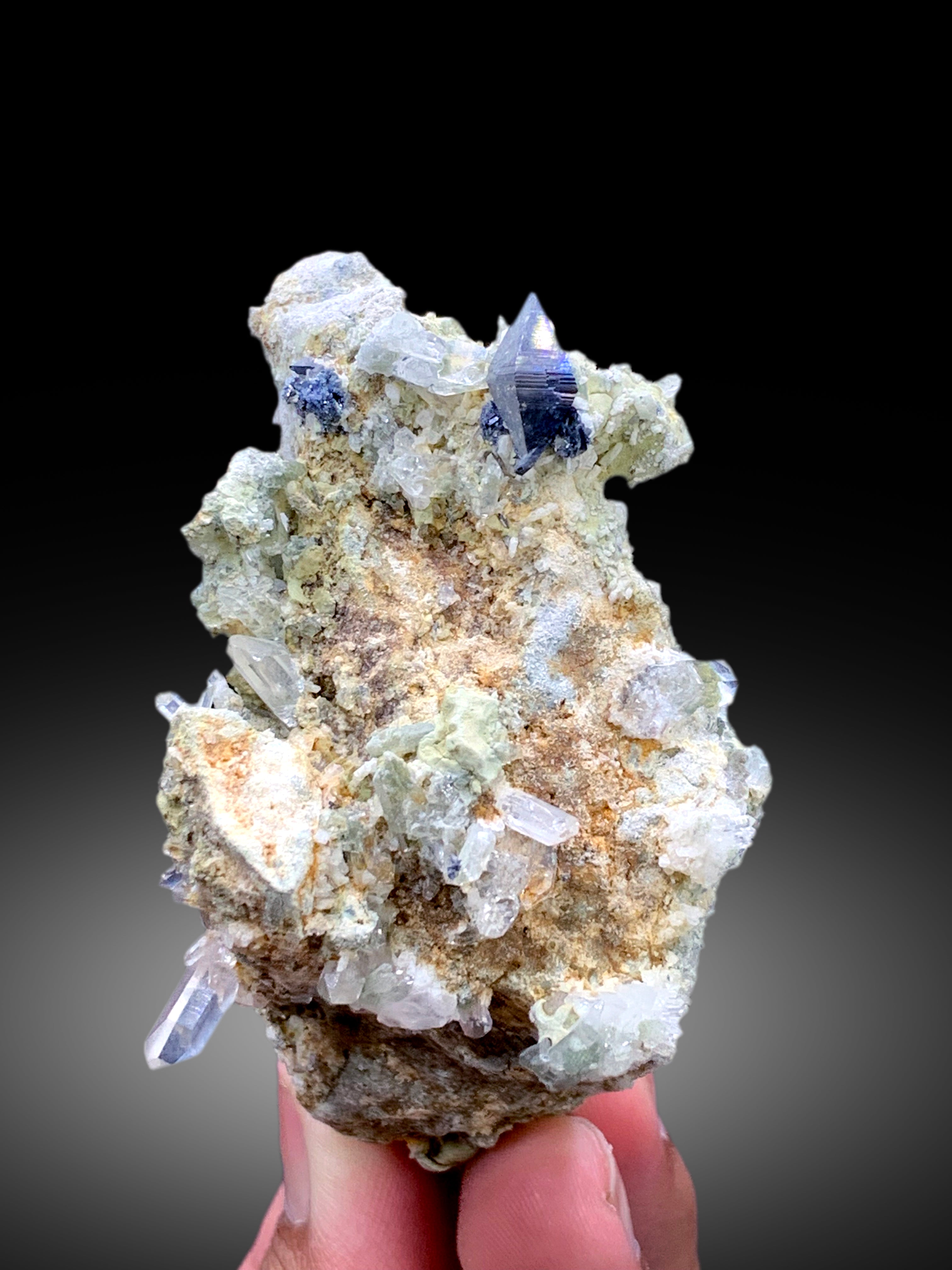 Rare Blue Anatase with Quartz on Matrix, Anatase Specimen from Baluchistan Pakistan - 171 gram