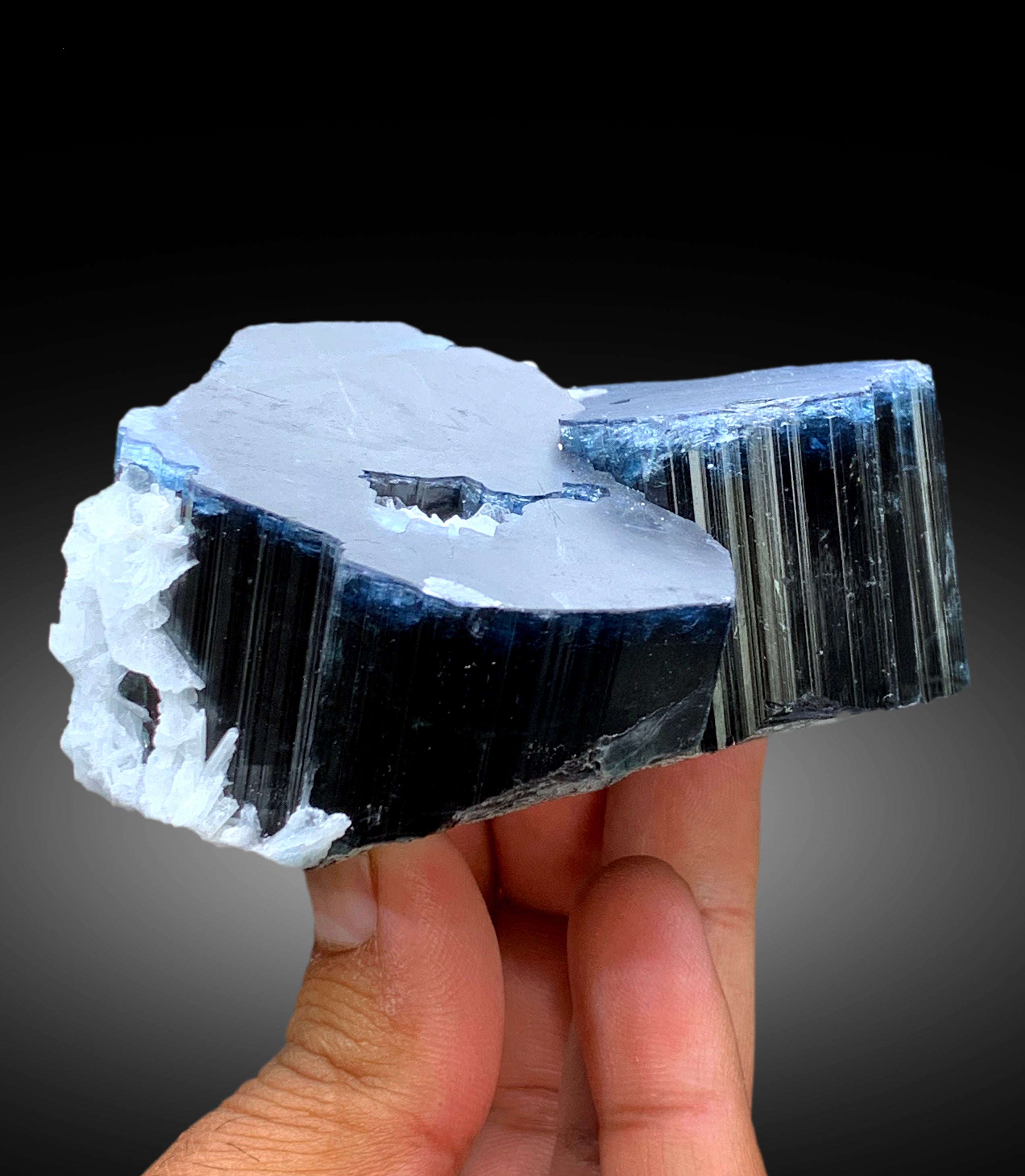 Blue Cap Tourmaline Crystals with Cleavelandite Albite from Paprok Afghanistan - 595 gram