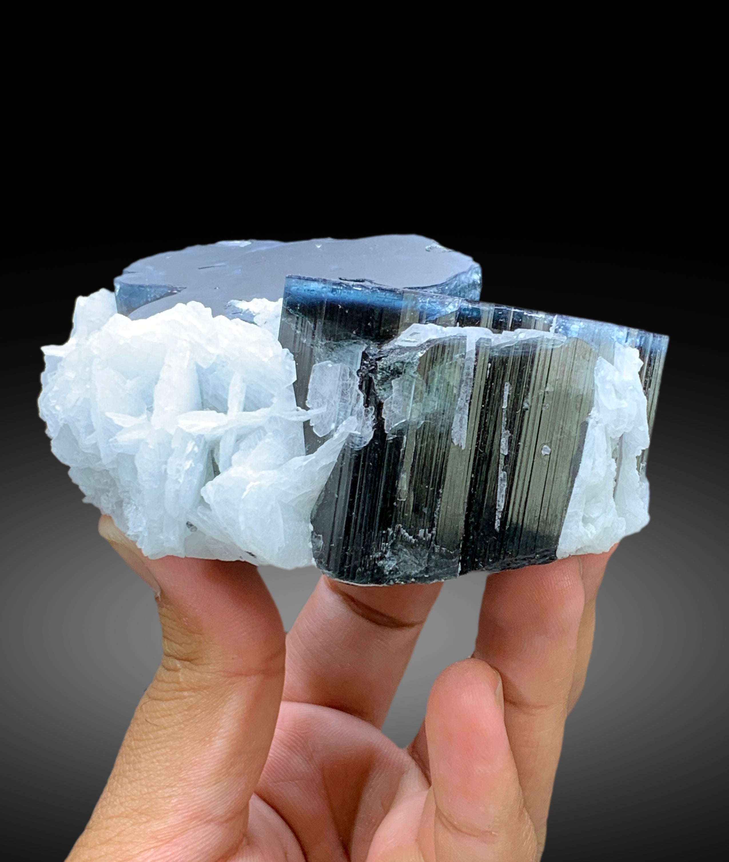 Blue Cap Tourmaline Crystals with Cleavelandite Albite from Paprok Afghanistan - 595 gram