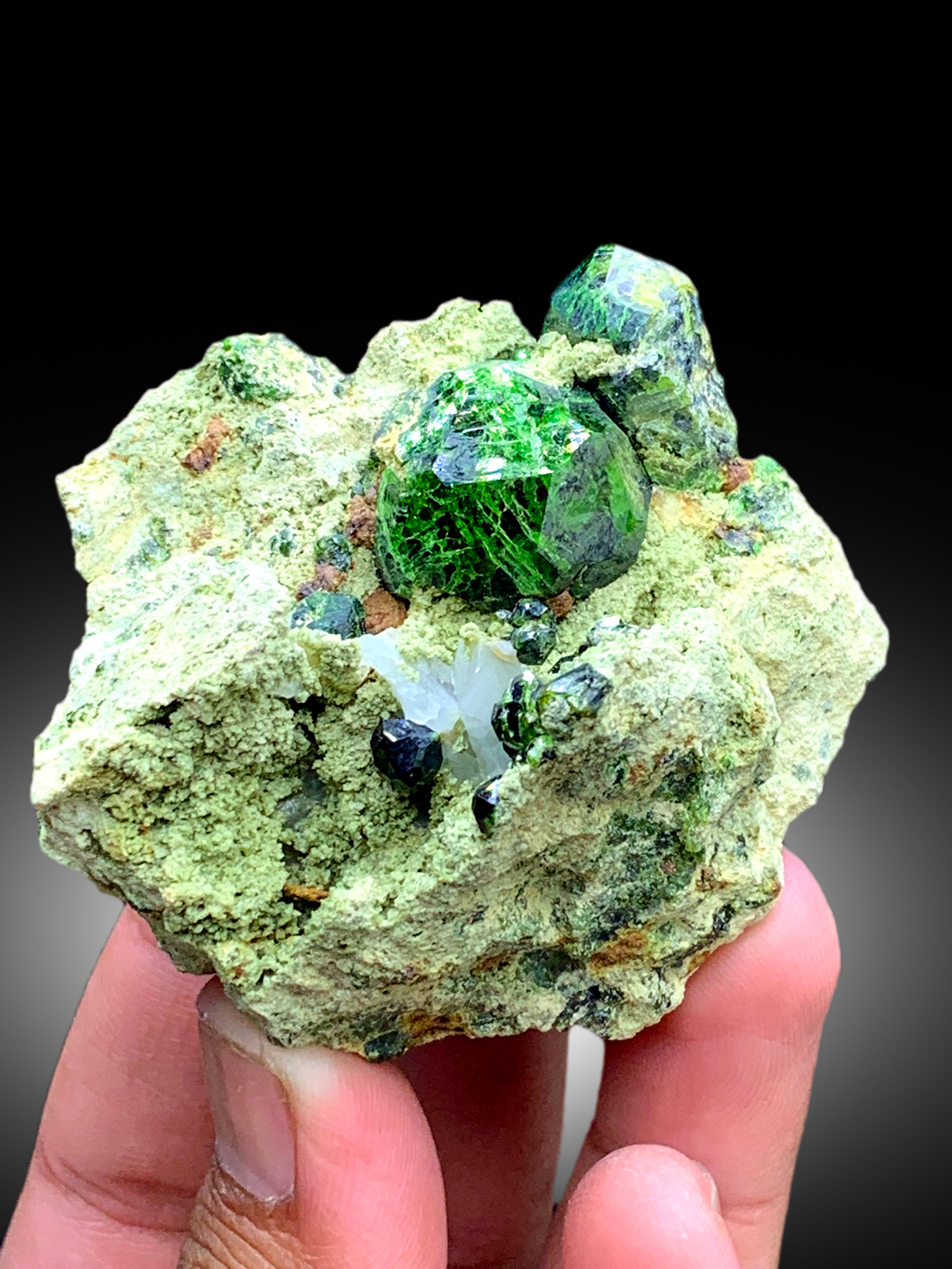 Lush Green Demantoid Garnet Crystals on Matrix - 158 gram