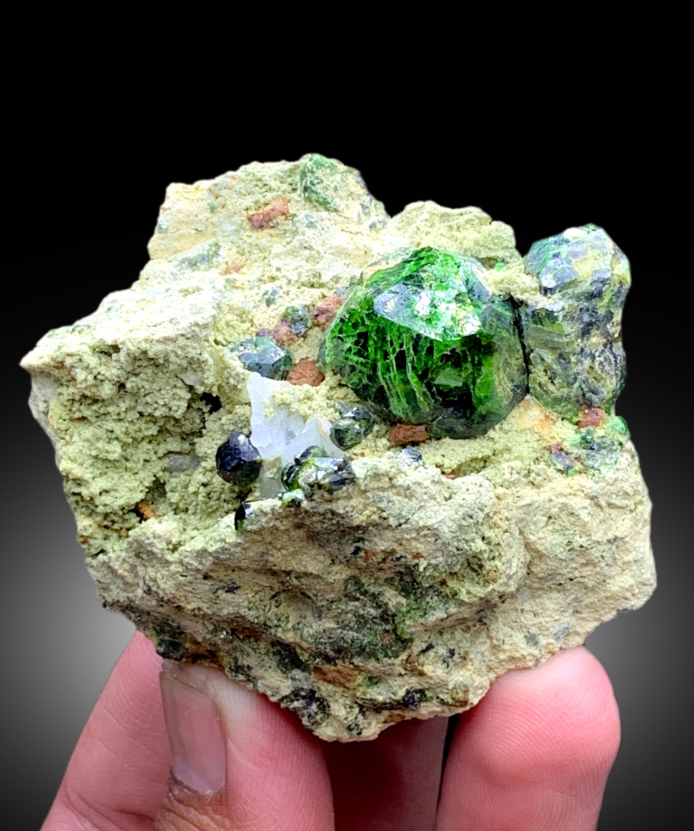 Lush Green Demantoid Garnet Crystals on Matrix - 158 gram