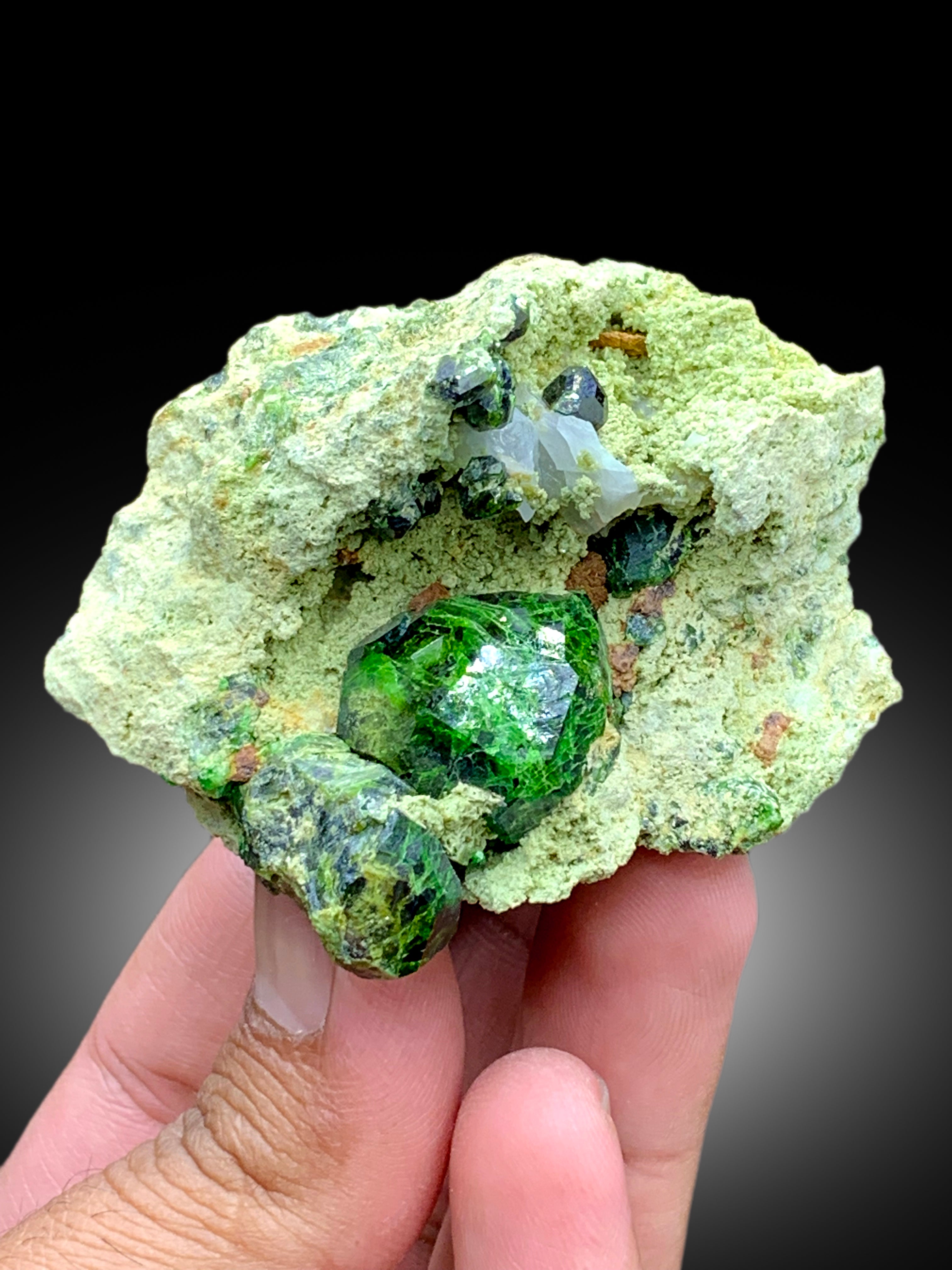 Lush Green Demantoid Garnet Crystals on Matrix - 158 gram