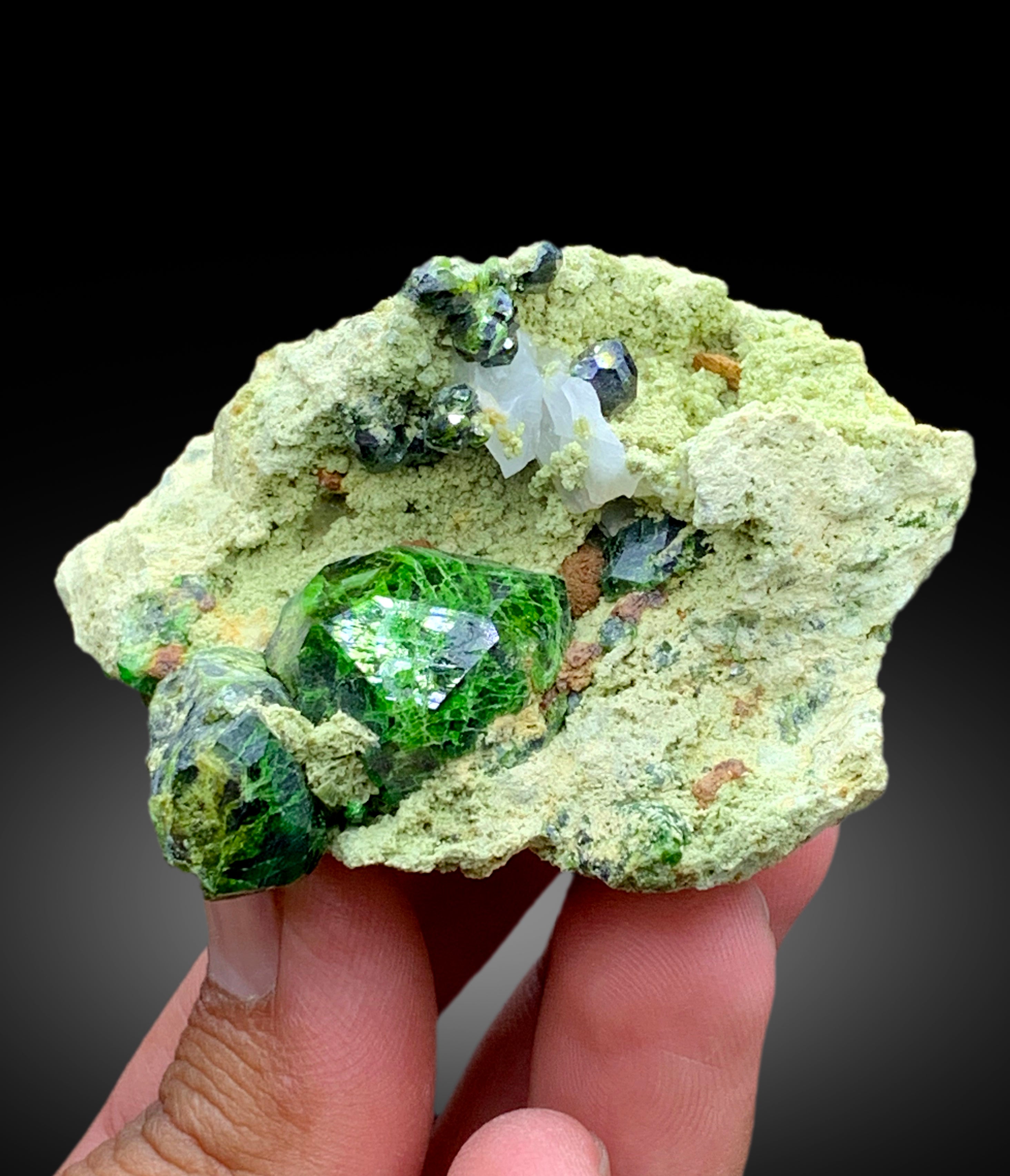 Lush Green Demantoid Garnet Crystals on Matrix - 158 gram