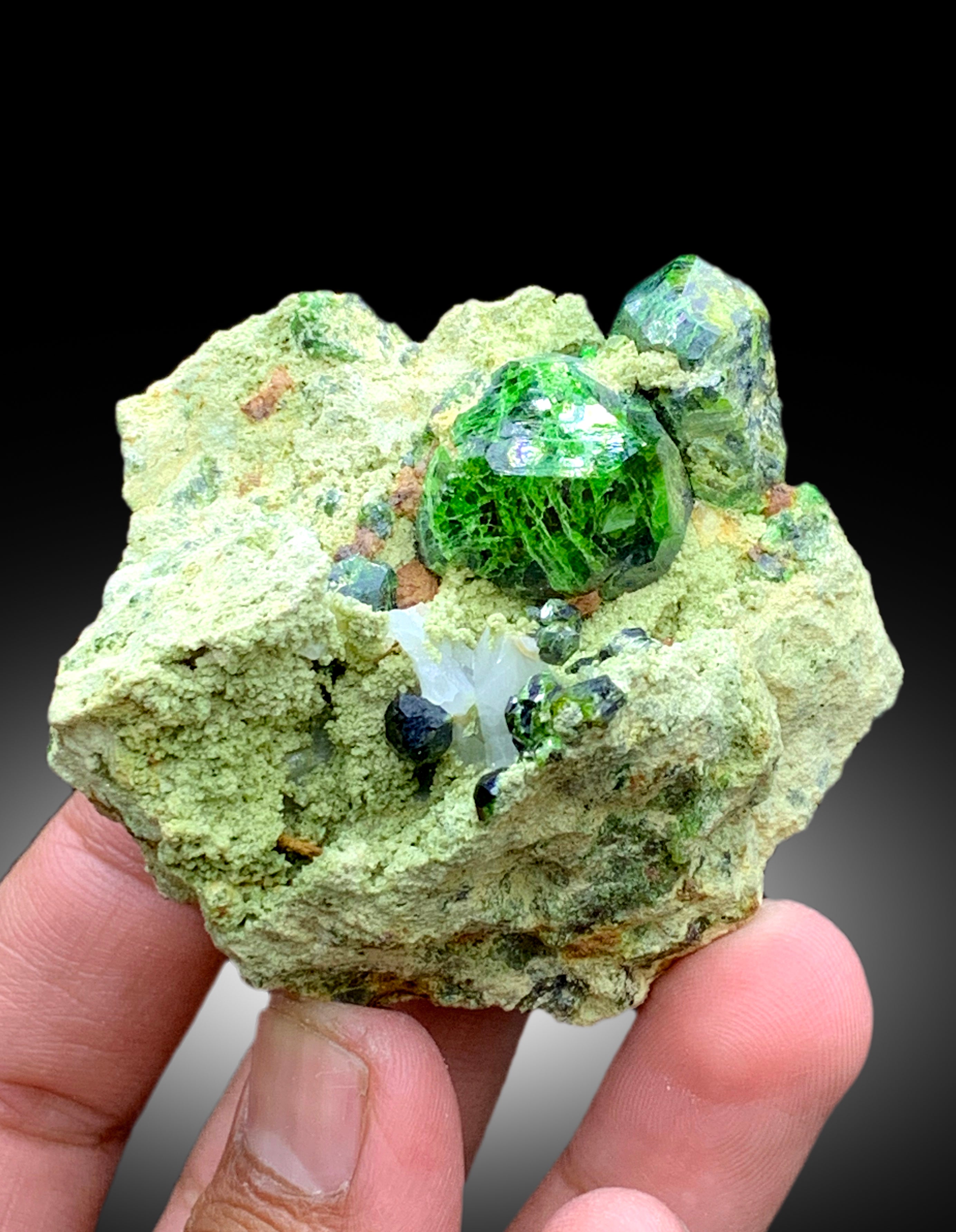 Lush Green Demantoid Garnet Crystals on Matrix - 158 gram