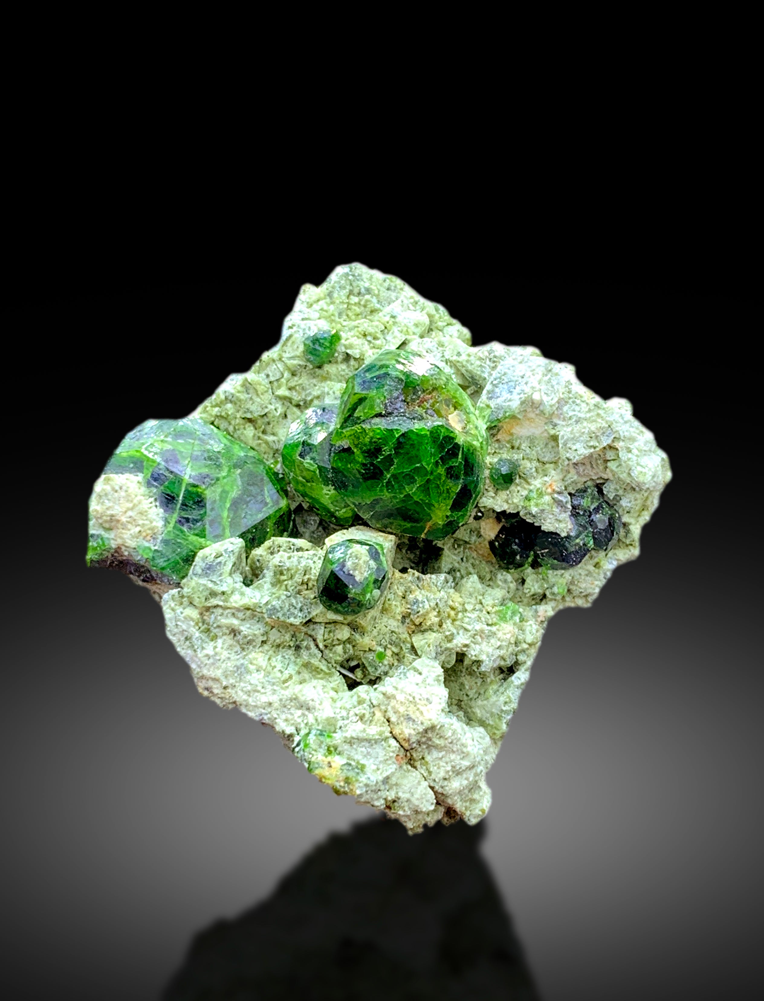 Lush Green Demantoid Garnet Crystals on Matrix, Garnet Stone, Raw Mineral, Demantoid Garnet Specimen - 54 gram