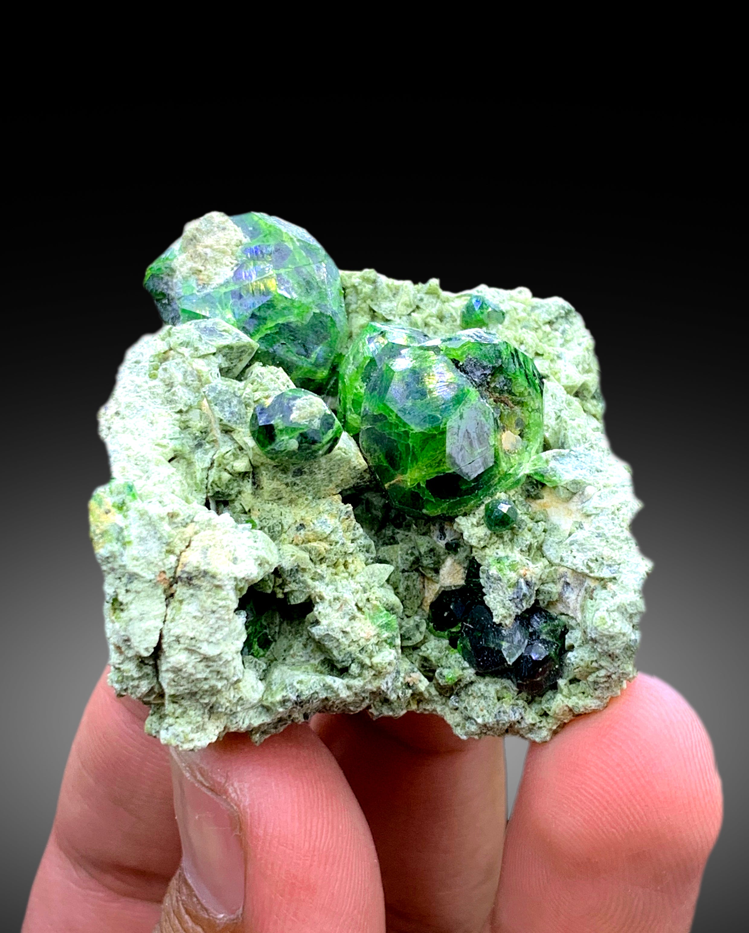 Lush Green Demantoid Garnet Crystals on Matrix, Garnet Stone, Raw Mineral, Demantoid Garnet Specimen - 54 gram