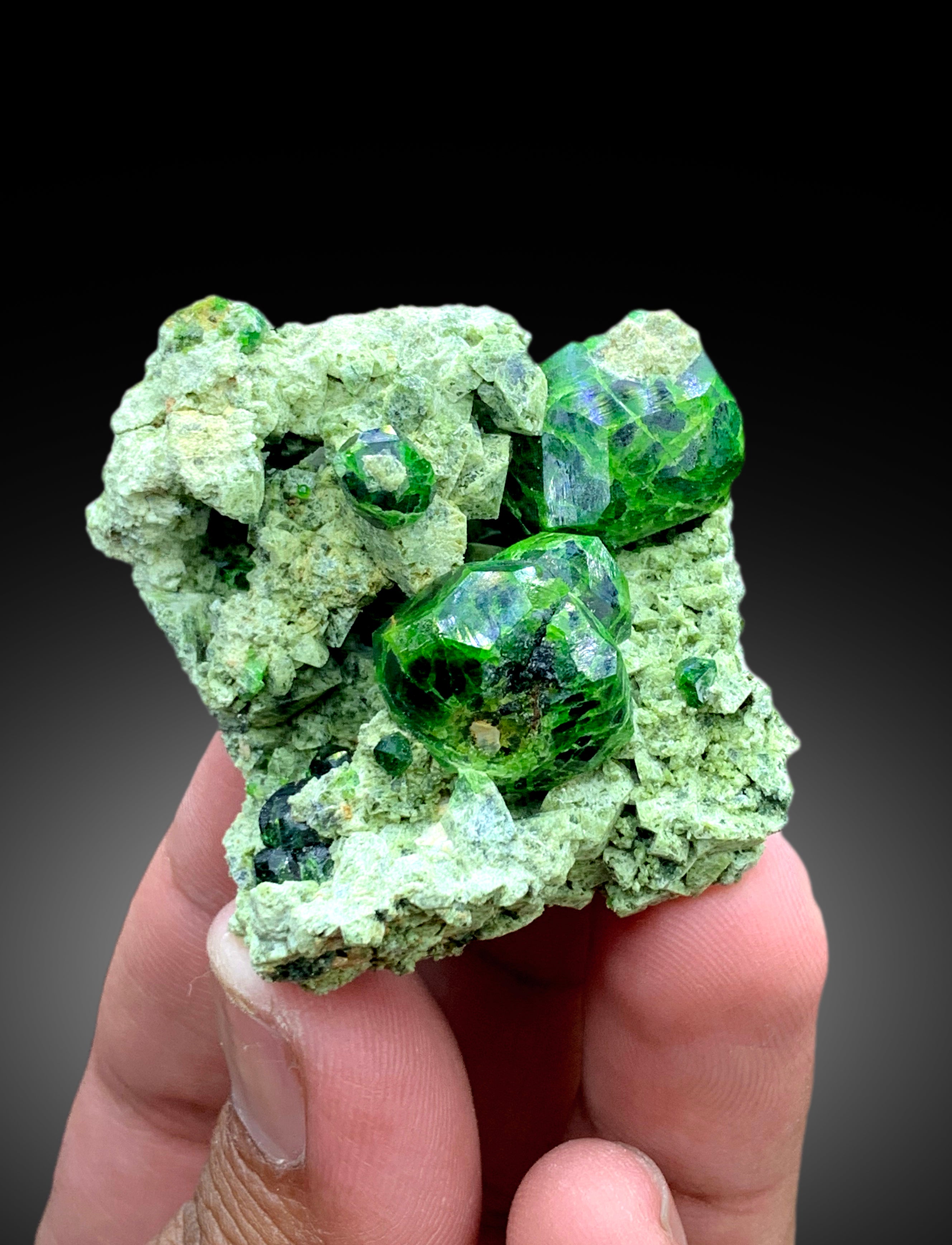 Lush Green Demantoid Garnet Crystals on Matrix, Garnet Stone, Raw Mineral, Demantoid Garnet Specimen - 54 gram