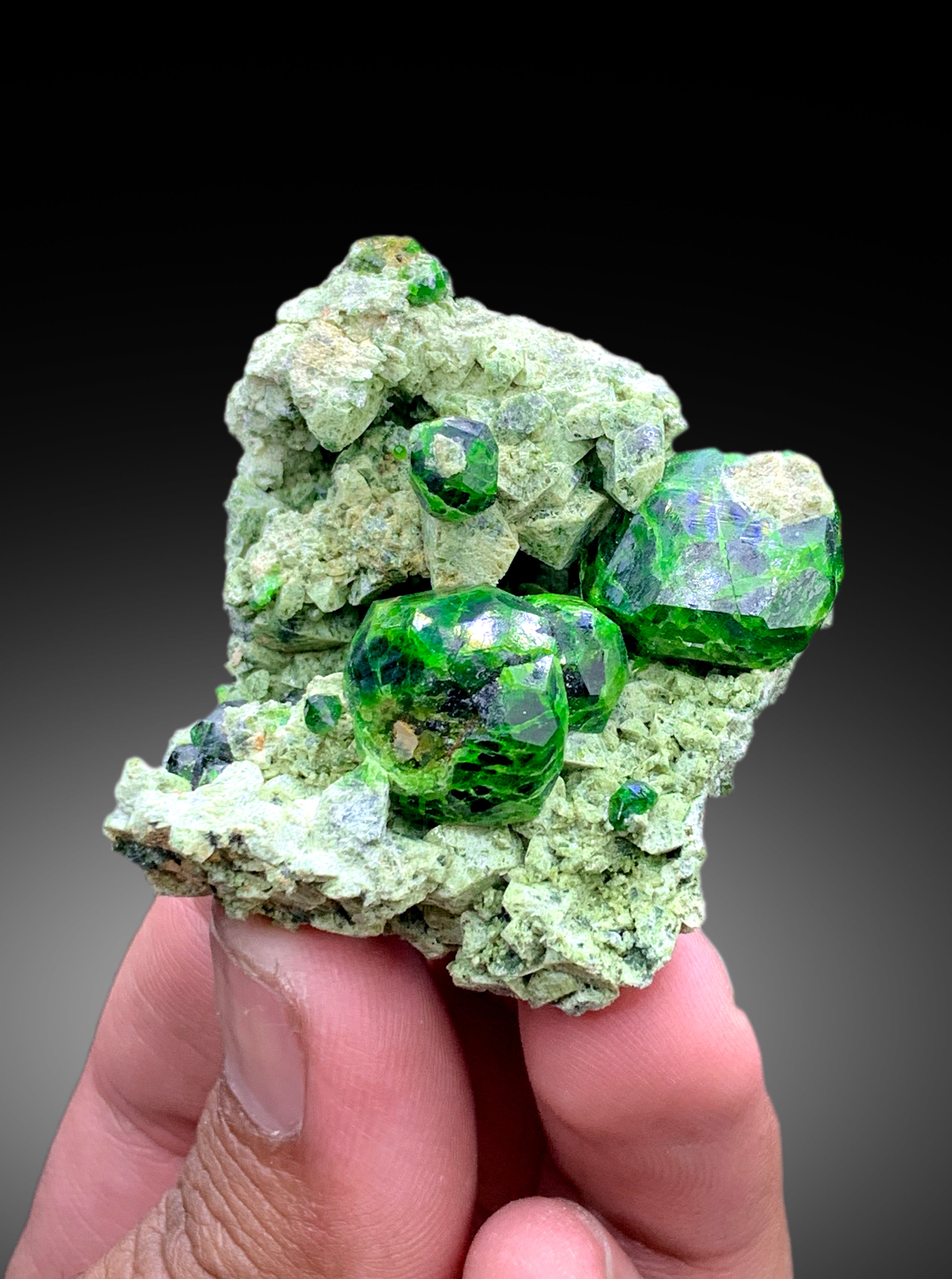 Lush Green Demantoid Garnet Crystals on Matrix, Garnet Stone, Raw Mineral, Demantoid Garnet Specimen - 54 gram