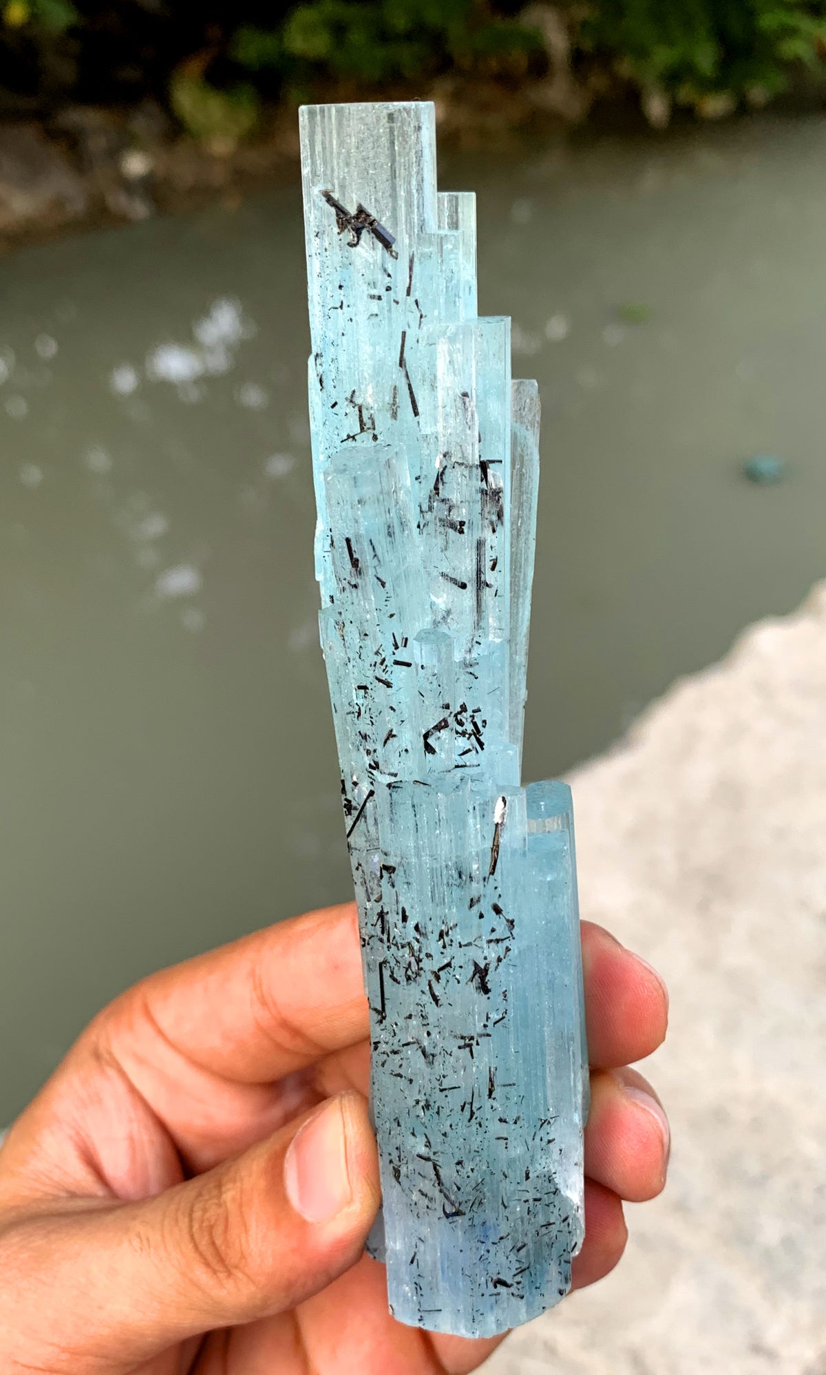 Sky Blue Aquamarine Cluster with Schorl from Shigar valley Pakistan - 146 gram