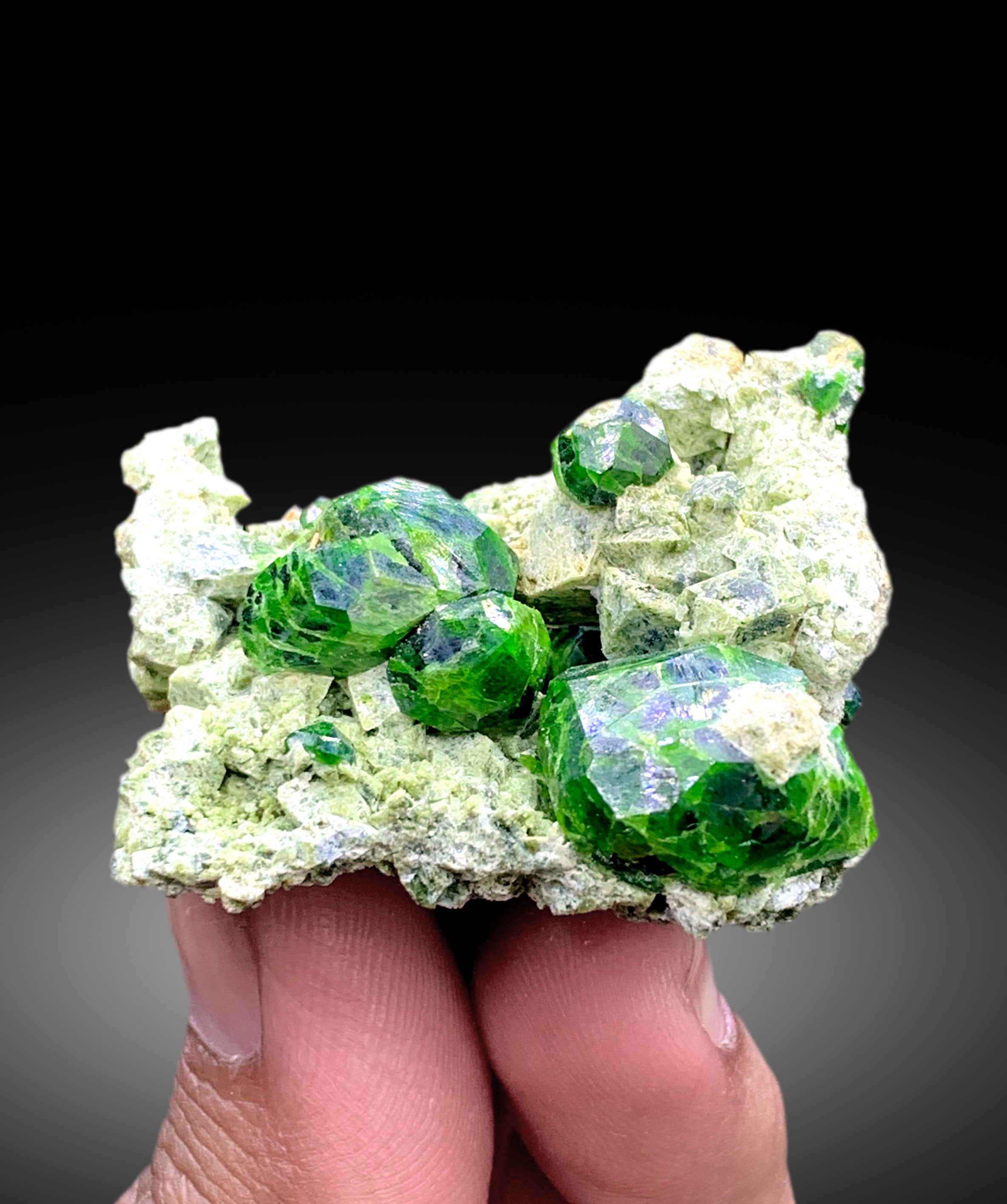 Lush Green Demantoid Garnet Crystals on Matrix, Garnet Stone, Raw Mineral, Demantoid Garnet Specimen - 54 gram