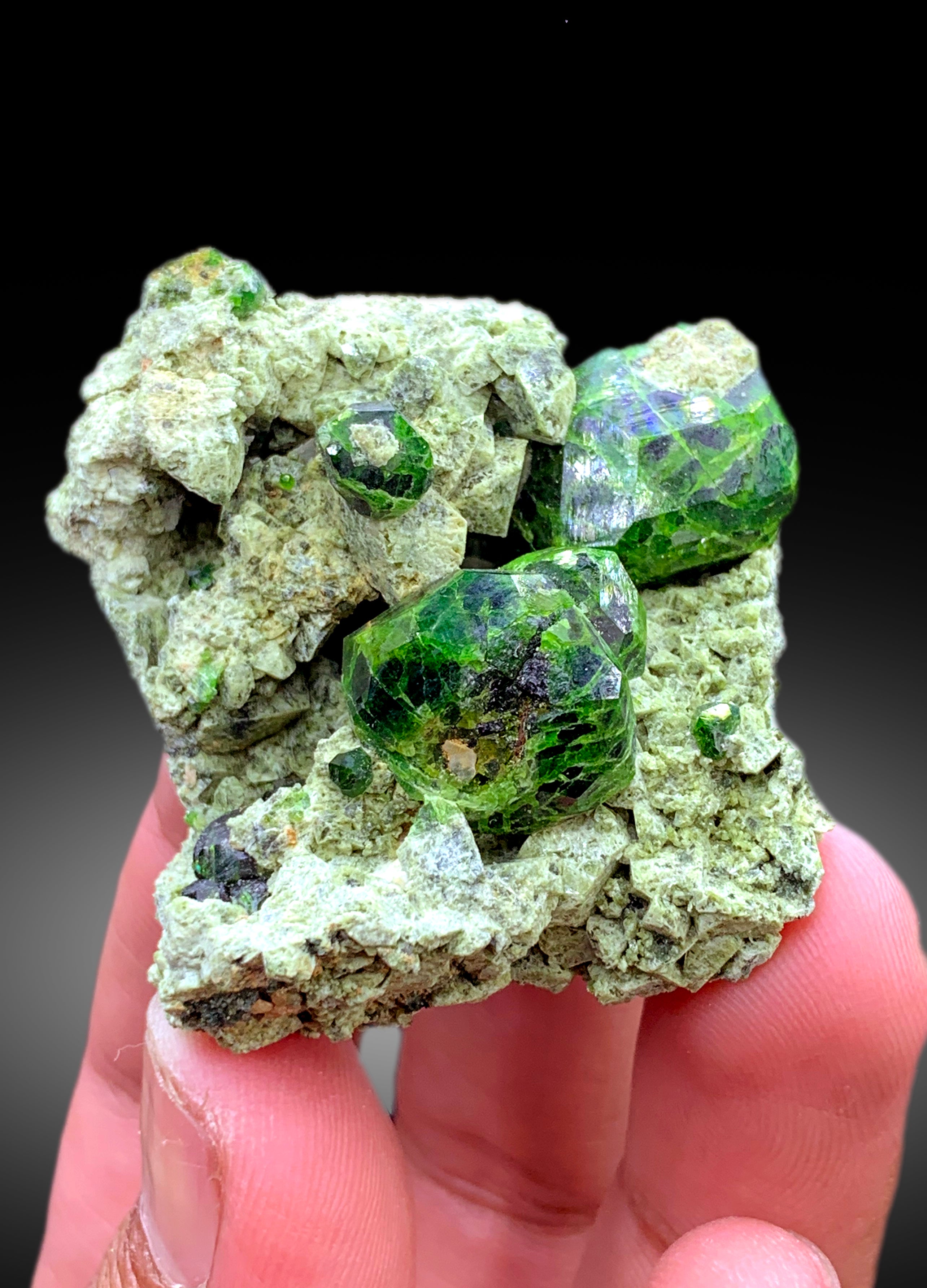 Lush Green Demantoid Garnet Crystals on Matrix, Garnet Stone, Raw Mineral, Demantoid Garnet Specimen - 54 gram