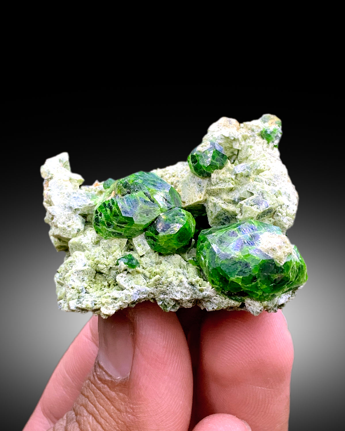 Lush Green Demantoid Garnet Crystals on Matrix, Garnet Stone, Raw Mineral, Demantoid Garnet Specimen - 54 gram