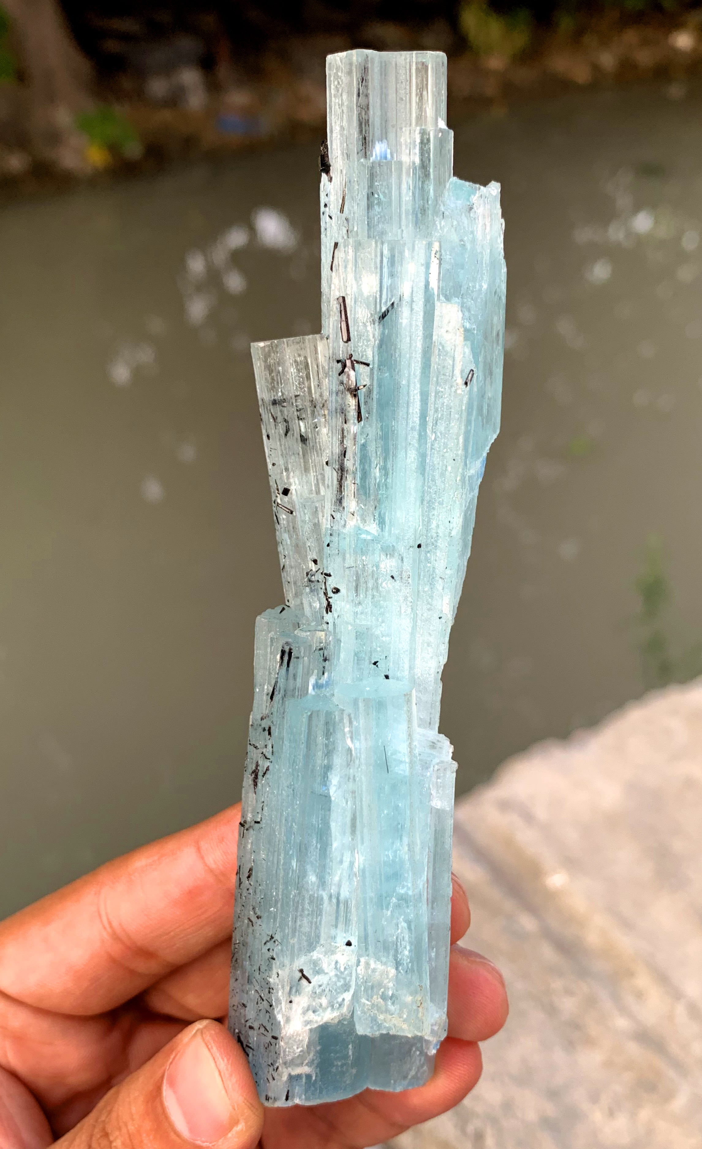 Sky Blue Aquamarine Cluster with Schorl from Shigar valley Pakistan - 146 gram