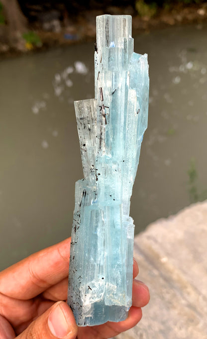 Sky Blue Aquamarine Cluster with Schorl from Shigar valley Pakistan - 146 gram