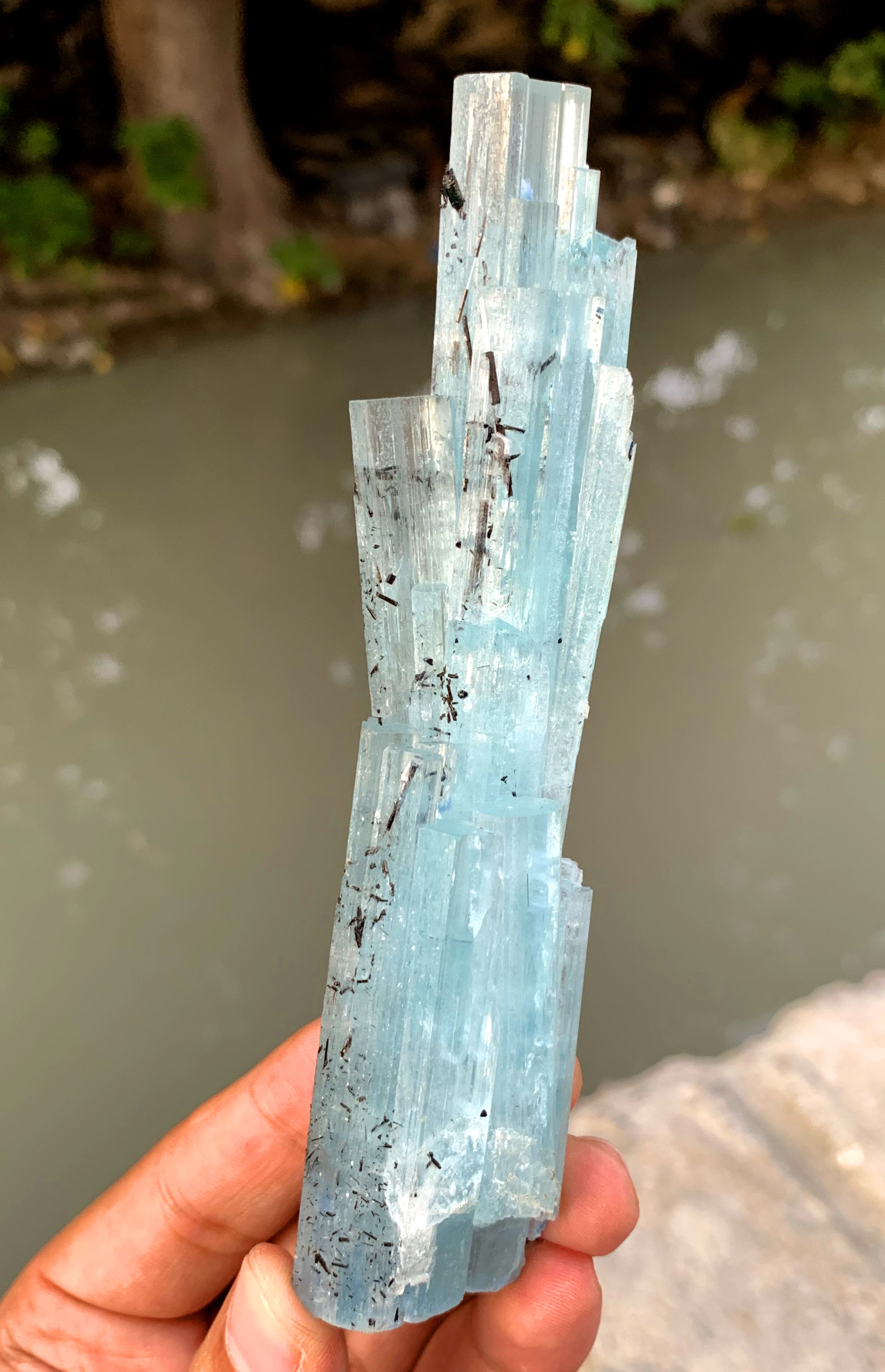 Sky Blue Aquamarine Cluster with Schorl from Shigar valley Pakistan - 146 gram
