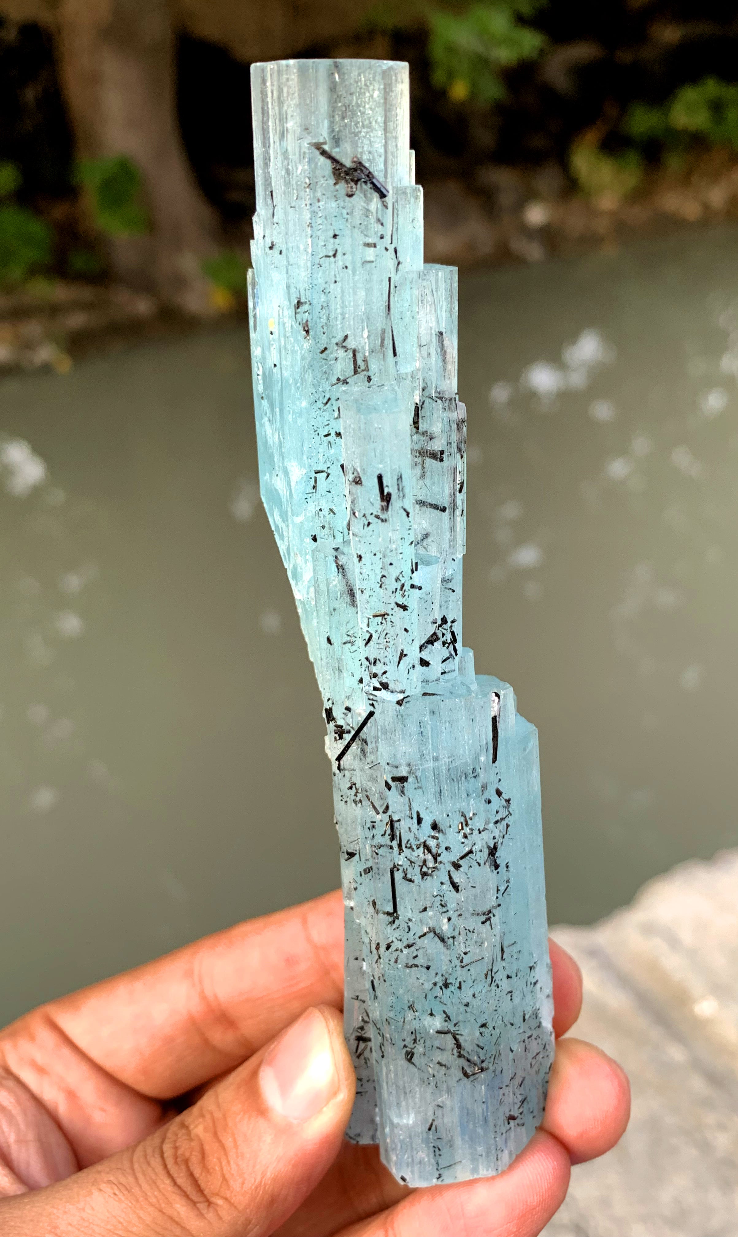 Sky Blue Aquamarine Cluster with Schorl from Shigar valley Pakistan - 146 gram