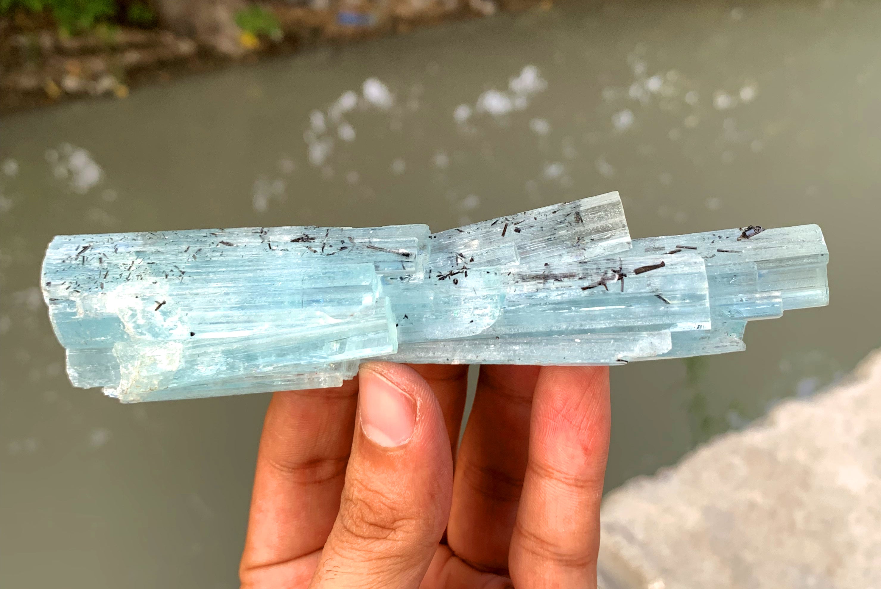 Sky Blue Aquamarine Cluster with Schorl from Shigar valley Pakistan - 146 gram