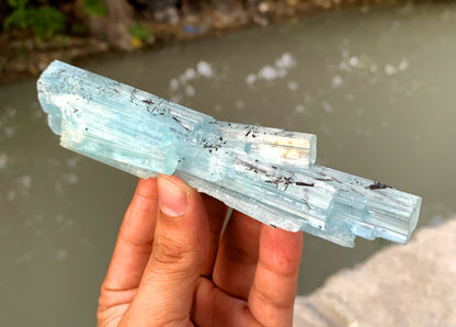 Sky Blue Aquamarine Cluster with Schorl from Shigar valley Pakistan - 146 gram