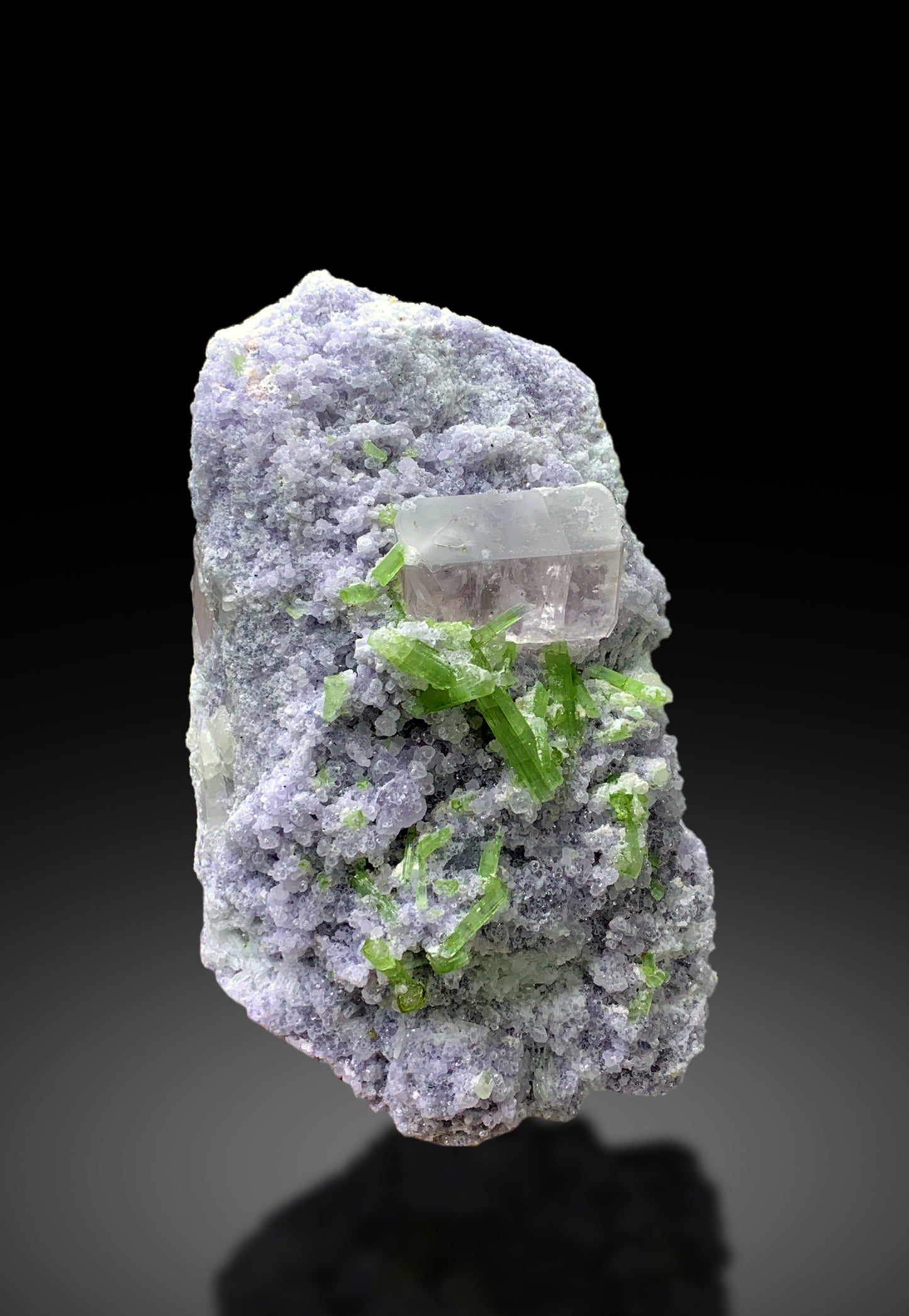 Pink Morganite with Green Tourmalines on Lepidolite from Afghanistan - 785 gram