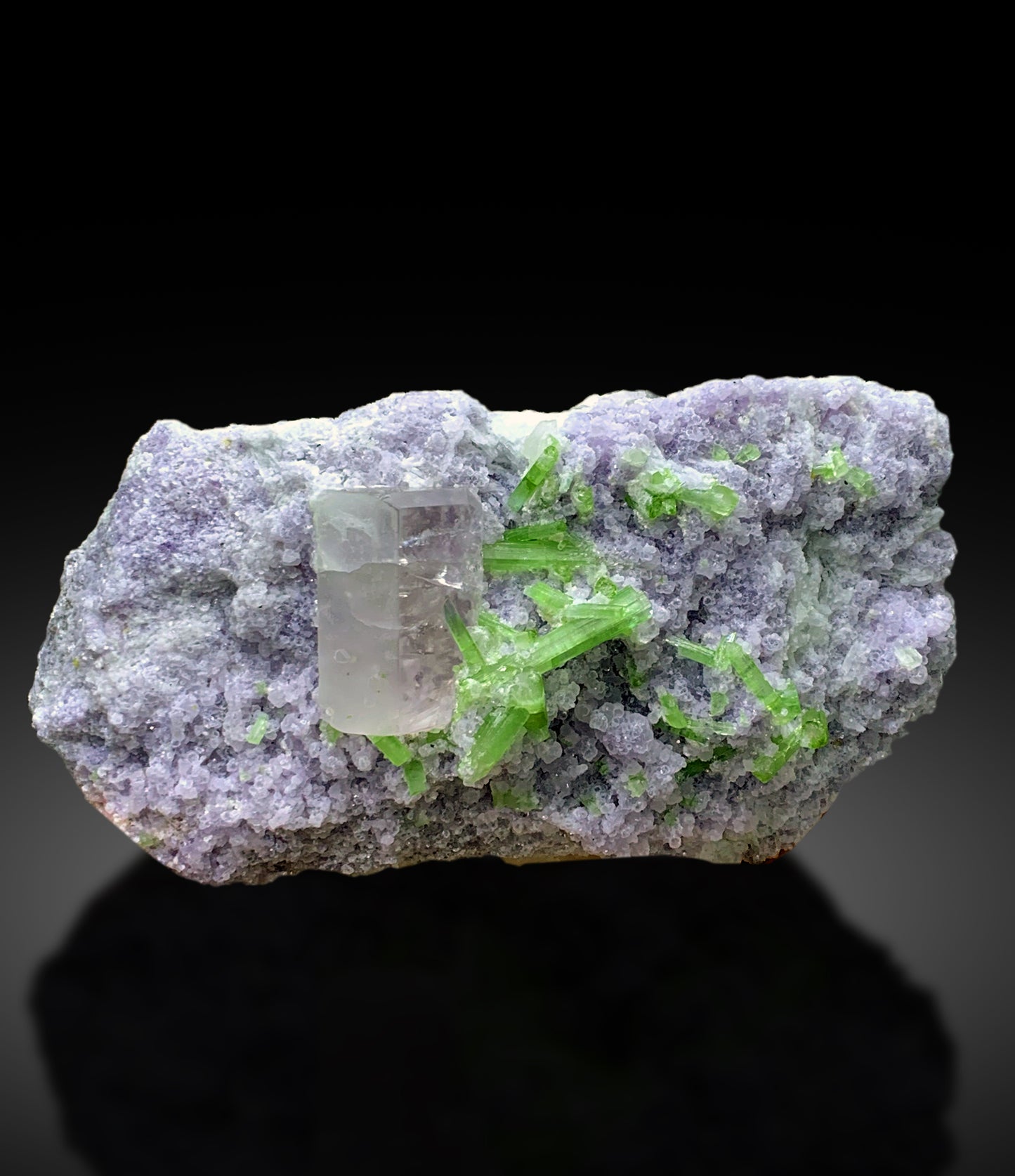 Pink Morganite with Green Tourmalines on Lepidolite from Afghanistan - 785 gram