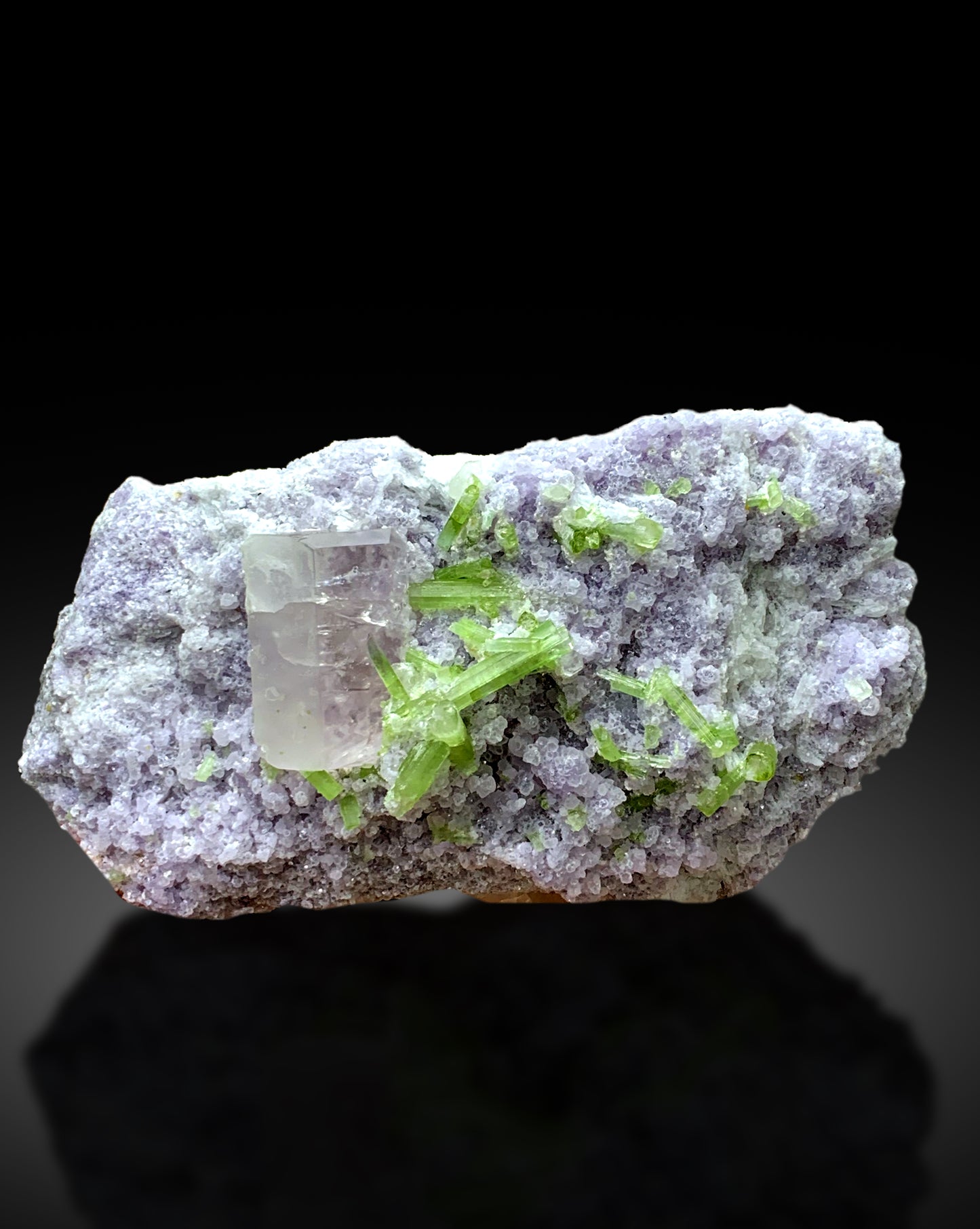 Pink Morganite with Green Tourmalines on Lepidolite from Afghanistan - 785 gram