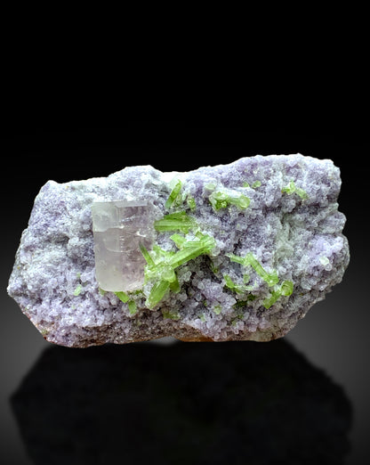 Pink Morganite with Green Tourmalines on Lepidolite from Afghanistan - 785 gram