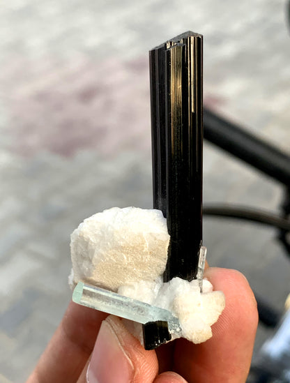 Aquamarine with Schorl Tourmaline on Albite from Pakistan - 20 gram