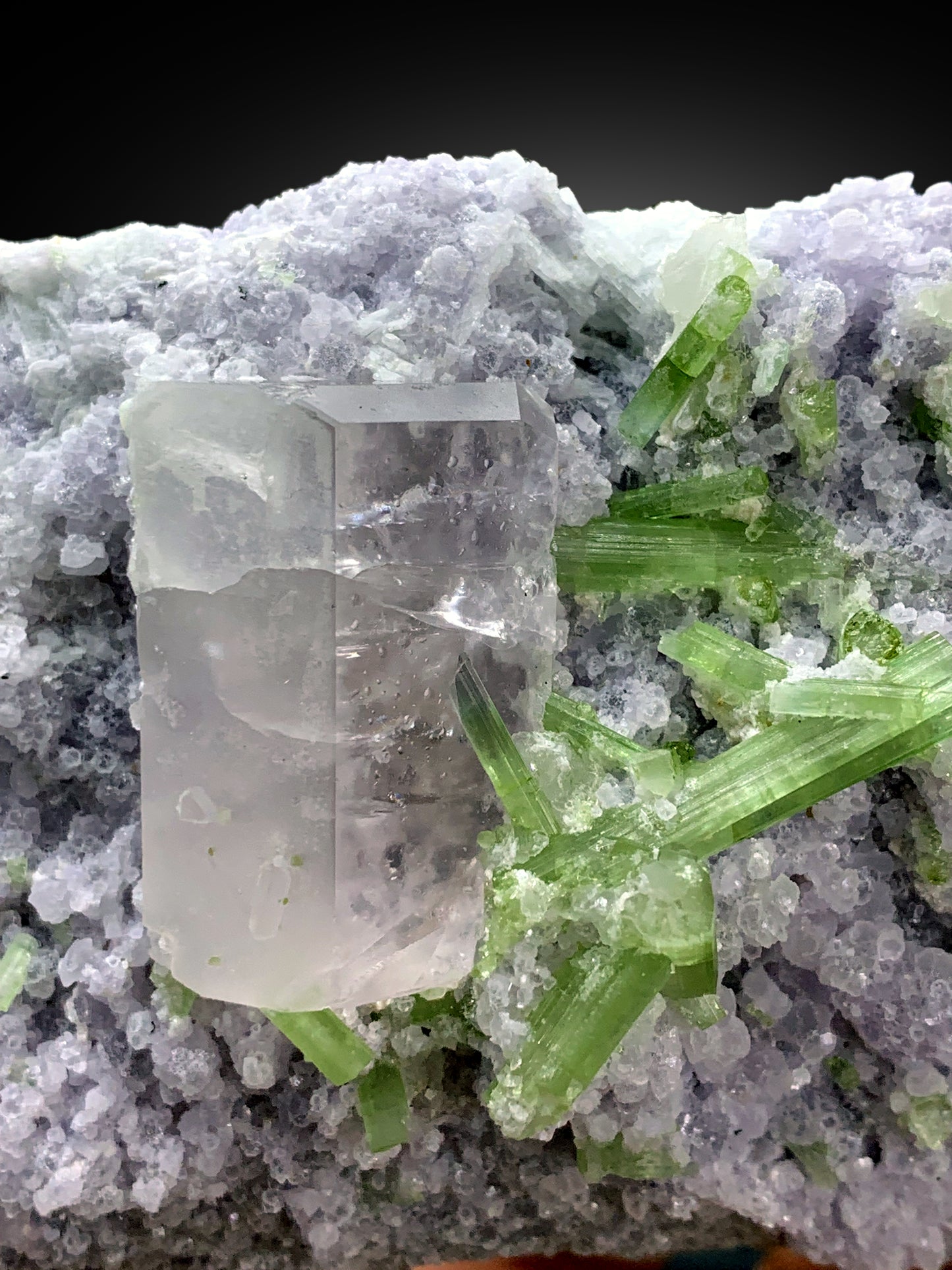 Pink Morganite with Green Tourmalines on Lepidolite from Afghanistan - 785 gram