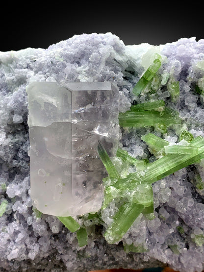 Pink Morganite with Green Tourmalines on Lepidolite from Afghanistan - 785 gram