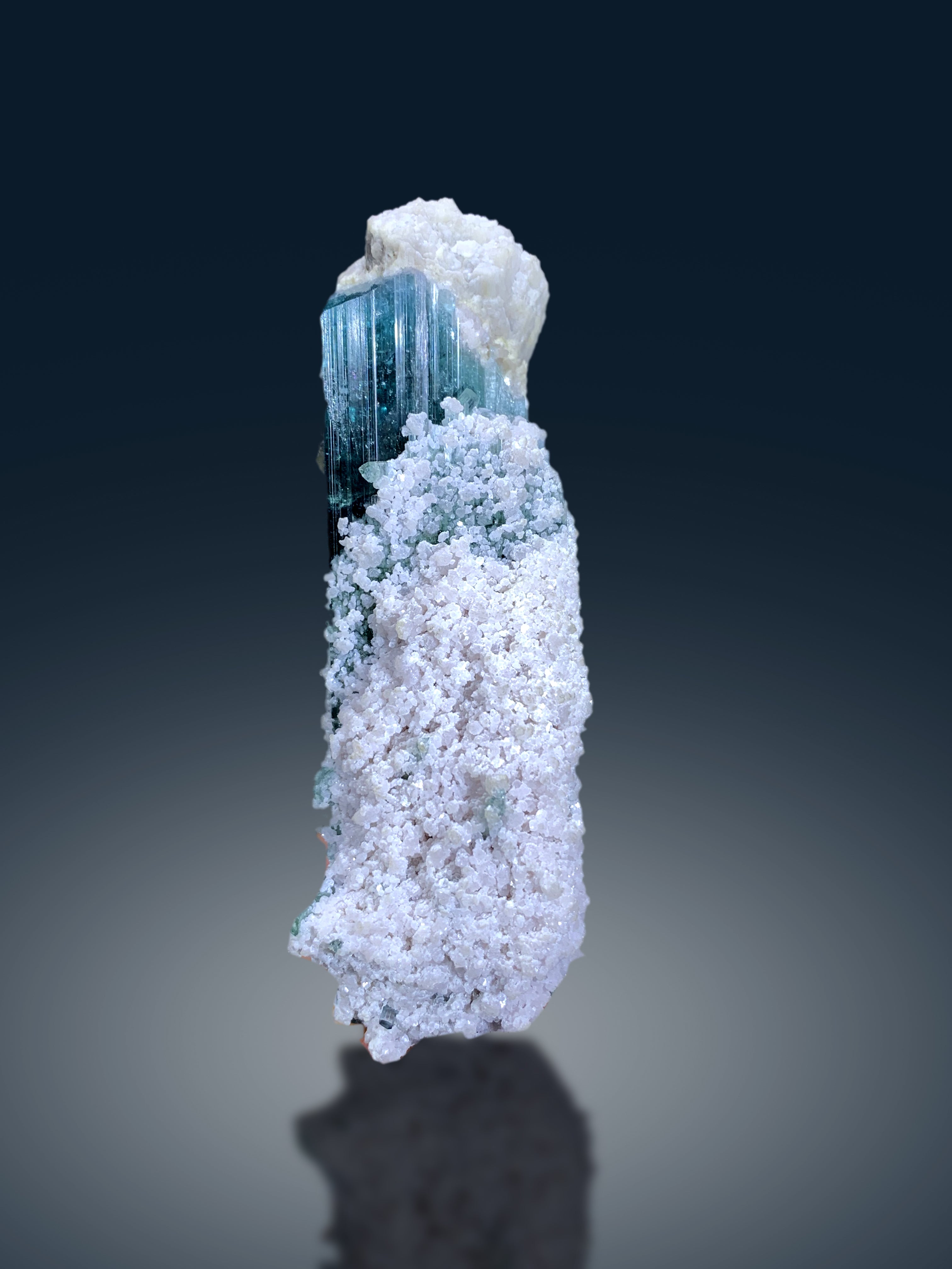 Exquisite Neon Blue Tourmaline with Quartz and Lepidolite from Afghanistan - 355 gram